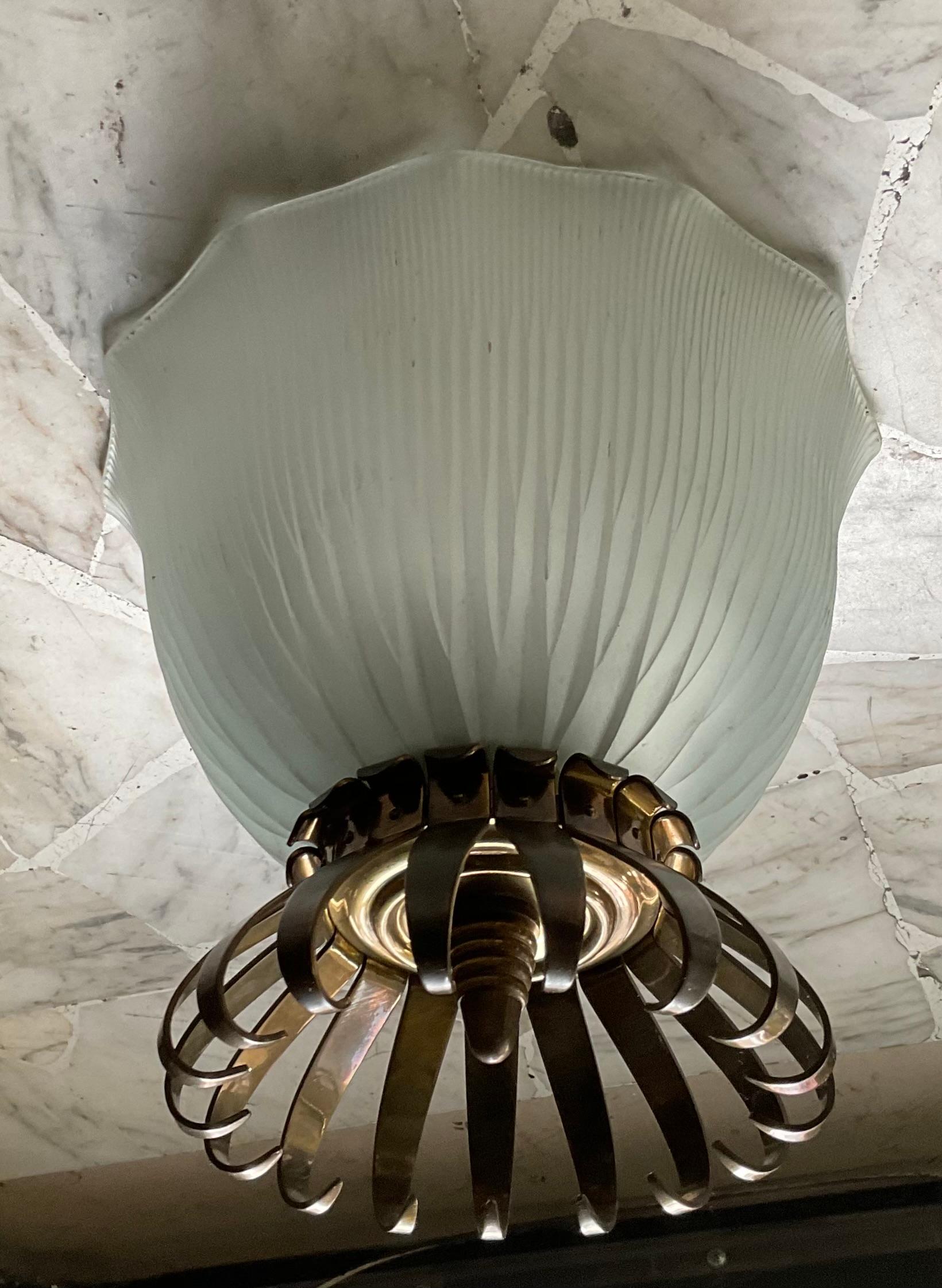 Italian Studio BBPR ceiling lamp 1950s glass and bronze  For Sale