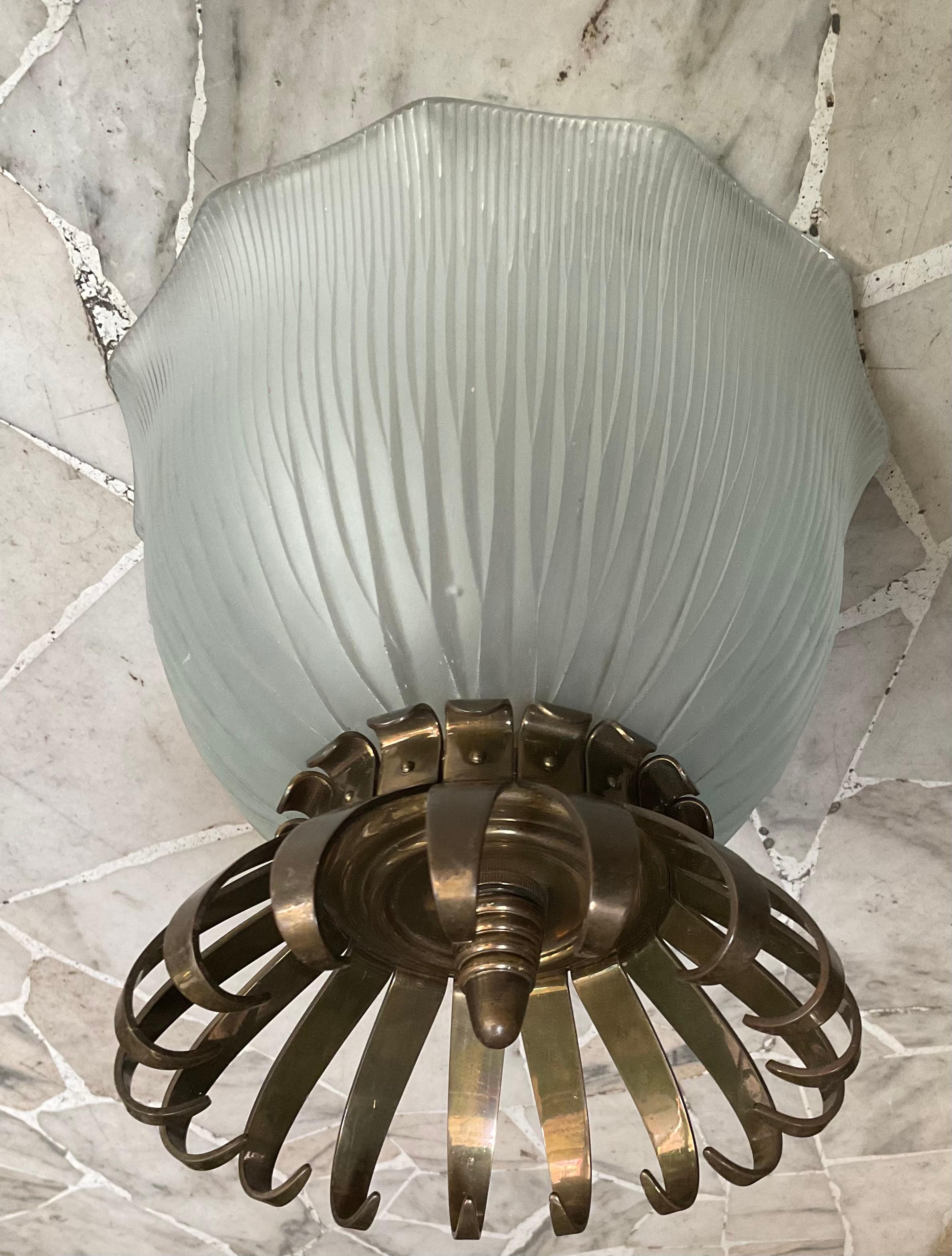 Studio BBPR ceiling lamp 1950s glass and bronze  In Good Condition For Sale In Milano, IT