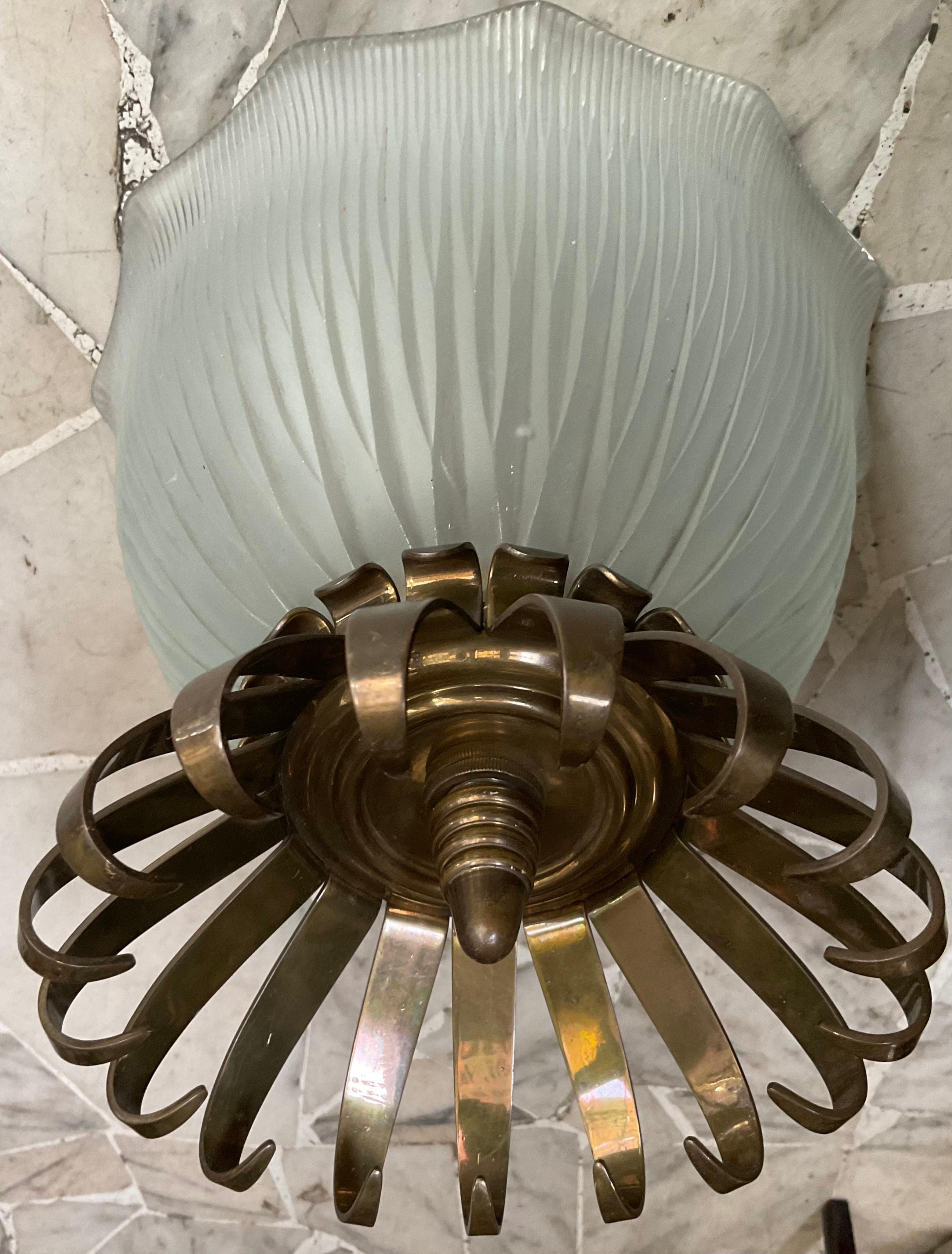 20th Century Studio BBPR ceiling lamp 1950s glass and bronze  For Sale