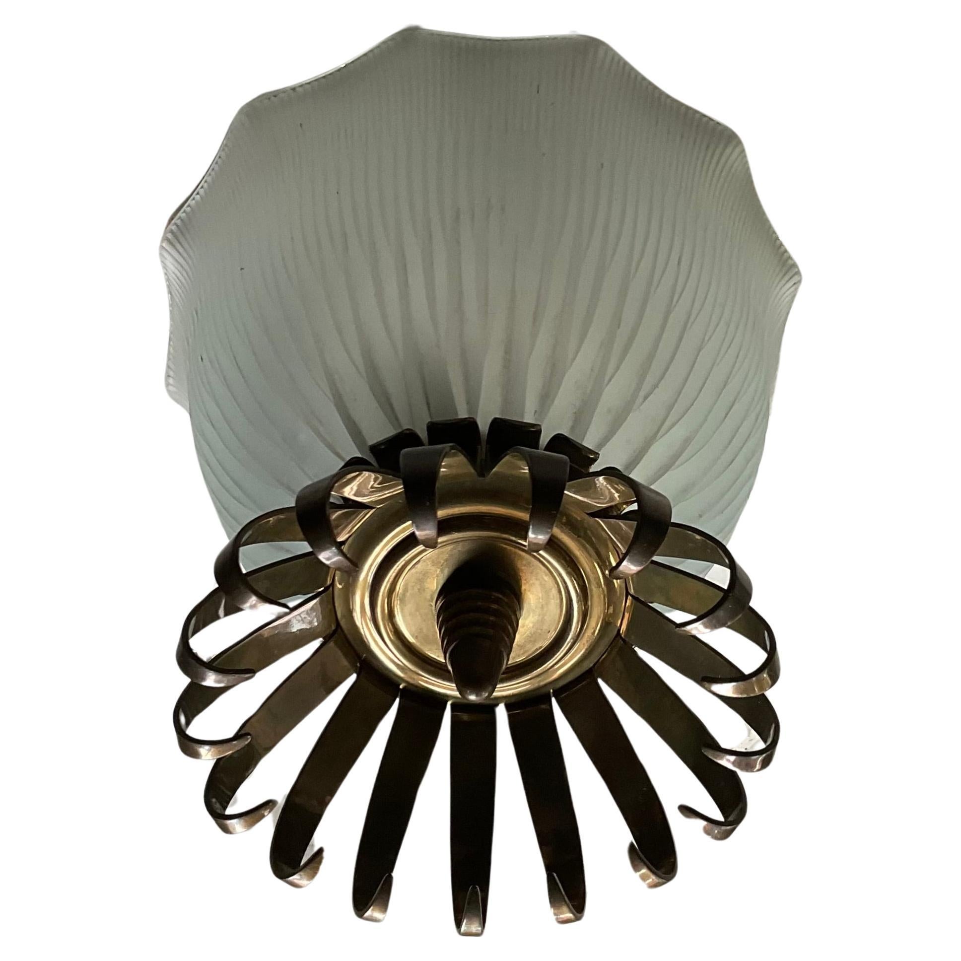 Studio BBPR ceiling lamp 1950s glass and bronze  For Sale