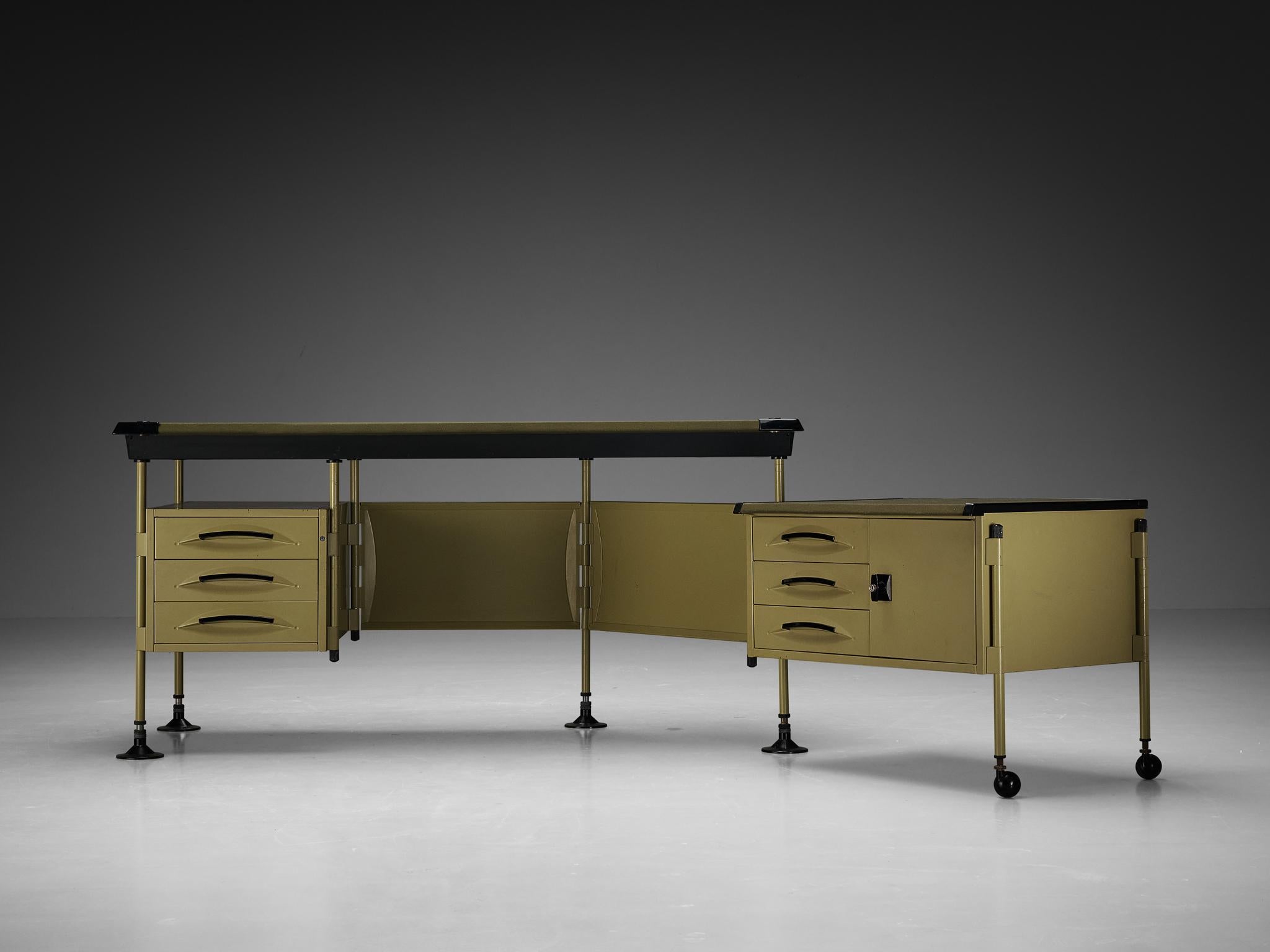 Italian Studio BBPR 'Spazio' Corner Desk with Movable Cabinet  For Sale