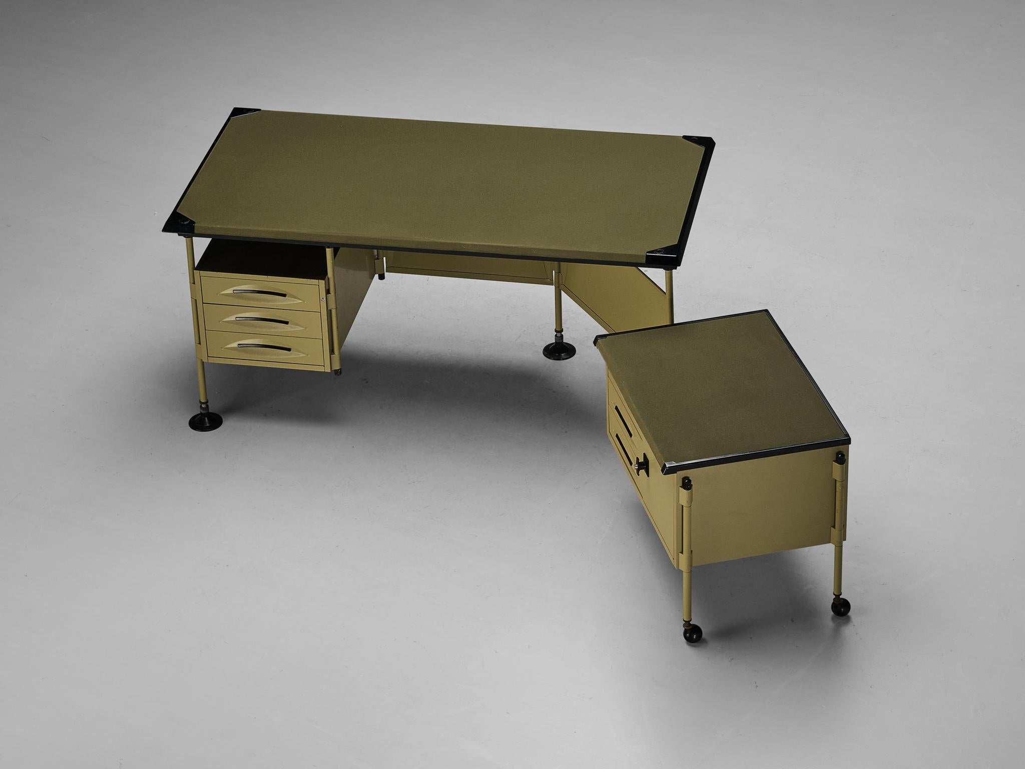Steel Studio BBPR 'Spazio' Corner Desk with Movable Cabinet  For Sale