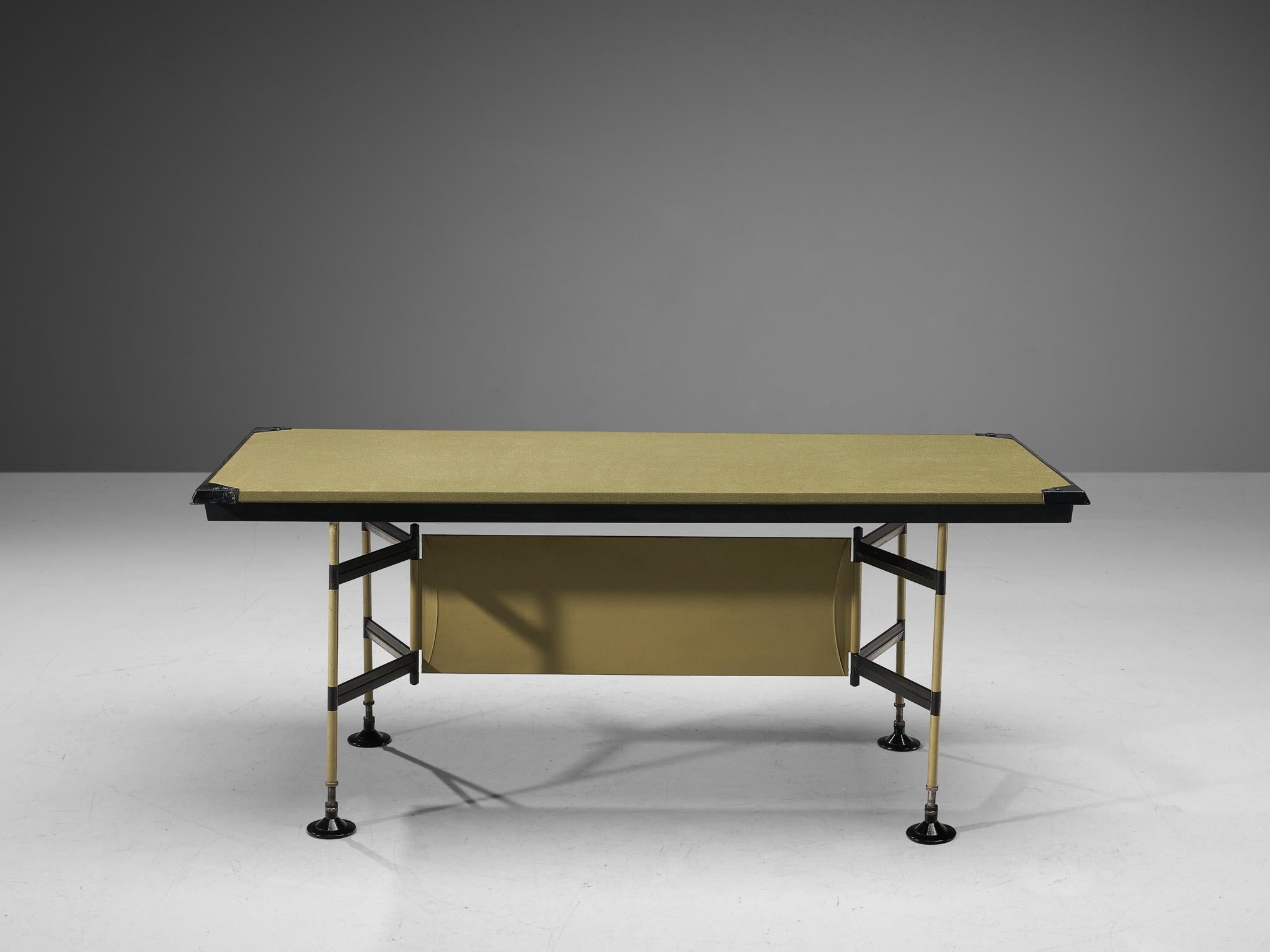 Studio BBPR for Olivetti, 'Spazio' table, steel, fabric, vinyl, plastic, Italy, design 1959/60, production 1960s 

In 1954, Olivetti, the Italian office equipment manufacturer, hired BBPR to design their New York showroom on Fifth Avenue and to