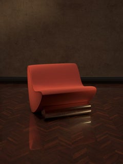 Studio Brocky Sedia da salotto 'Vanguard' in lana rossa e cromo dell'età dello spazio