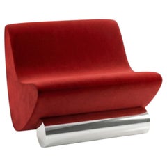 Studio Brocky Space-Age Rouge Wool & Chrome ‘Vanguard’ Lounge Chair