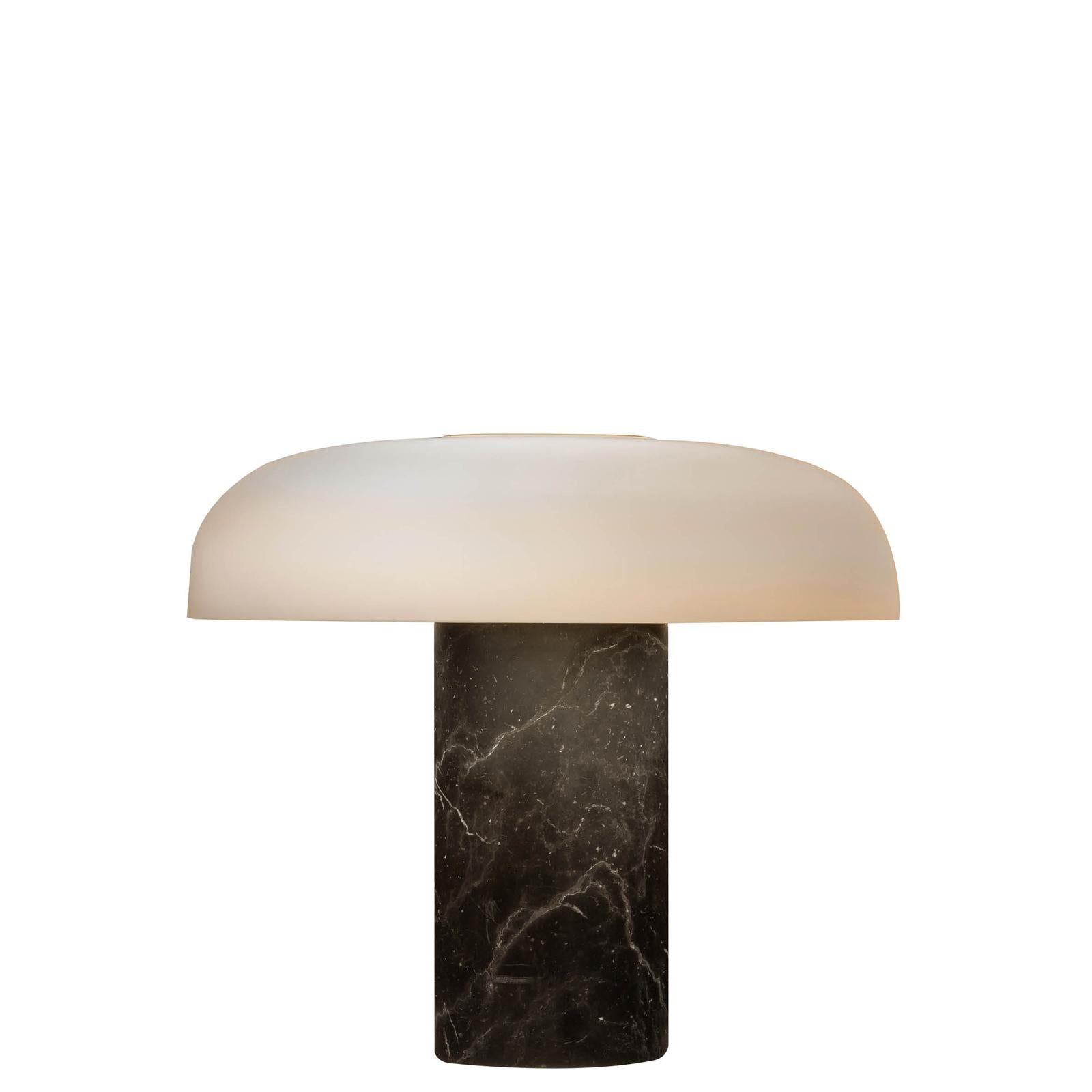 Studio Buratti 'Tropico' black marble & glass table lamp for Fontana Arte. 

Executed in high quality marble, thick etched hand blown opaline glass and galvanized glossy black metal. The 