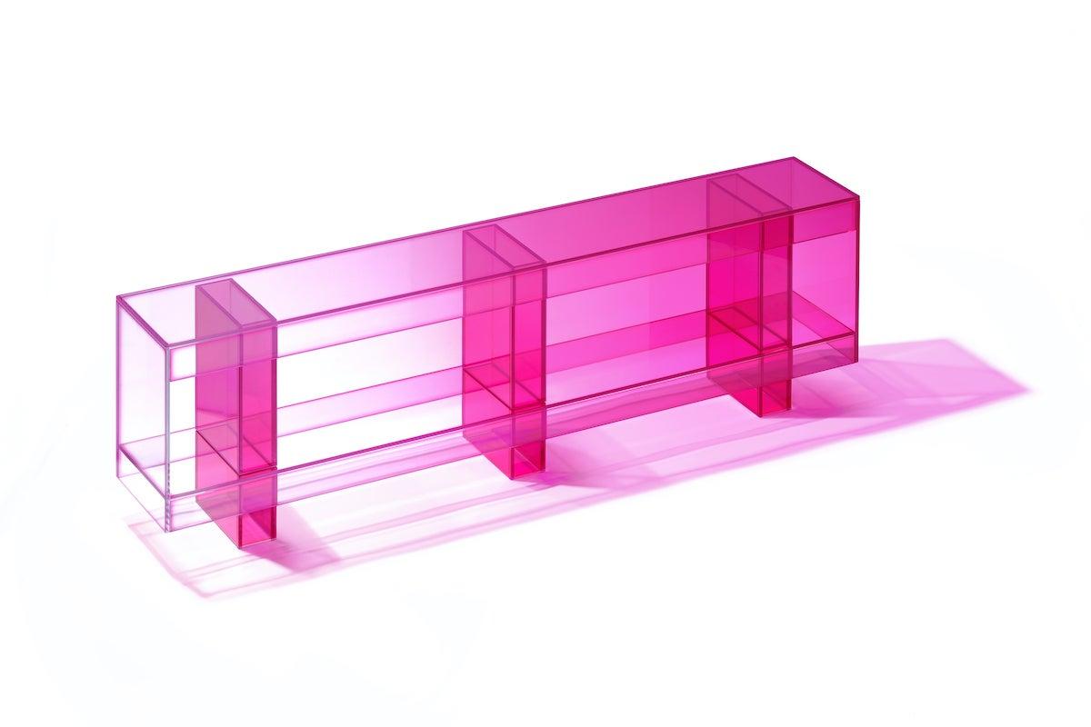 Studio Buzao, Null, niedriges Regal in Hot Pink, Auflage, Laminiertes Glas (Chinesisch) im Angebot