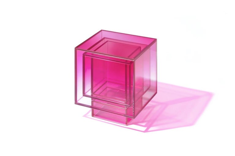 Chinese Studio Buzao, Null Square Side Table Hot Pink Edition, Laminated Glass For Sale