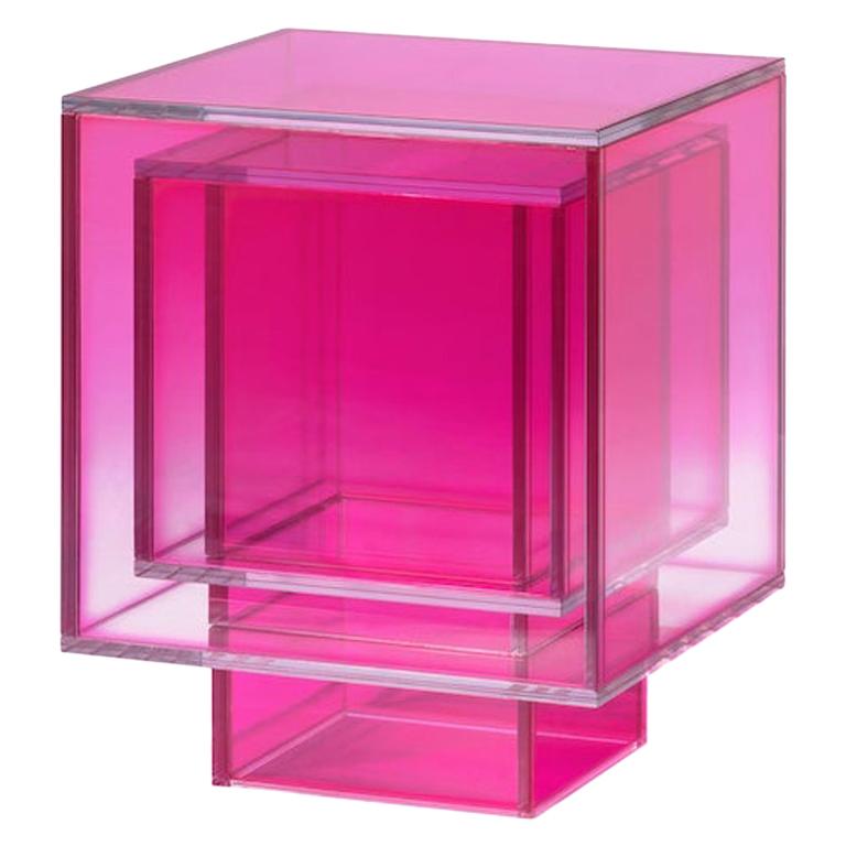 Studio Buzao, Null Square Side Table Hot Pink Edition, Laminated Glass For Sale