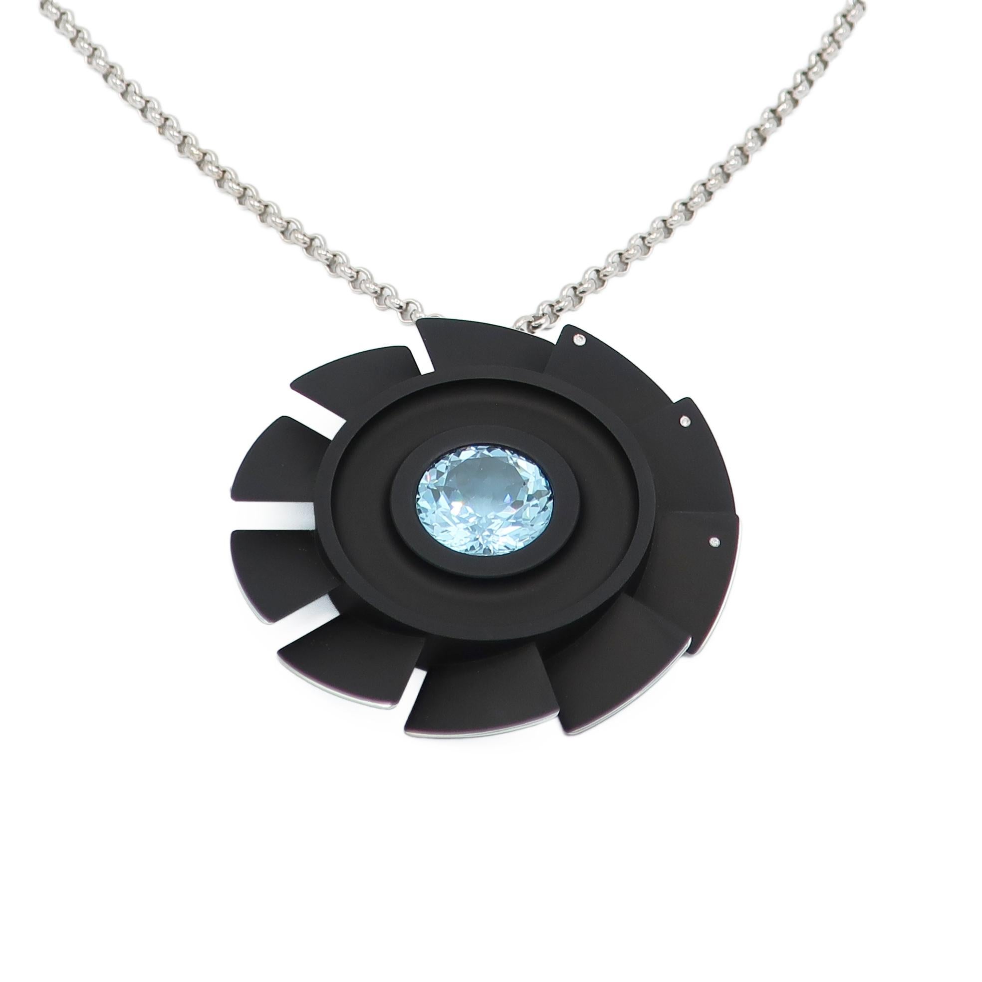Contemporary Studio C Topaz Diamonds and Aluminium Necklace For Sale