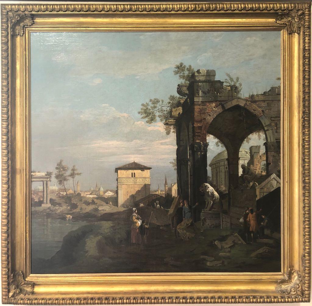 Giovanni Antonio Canal (Canaletto) Figurative Painting - Oil Painting Studio Canaletto: Neoclassical Scene with Architectural Ruins