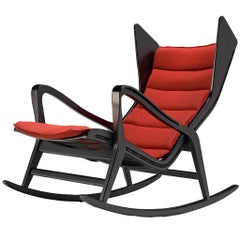 Studio Cassina '572' Rocking Chair in Ebonized Wood and Red Upholstery