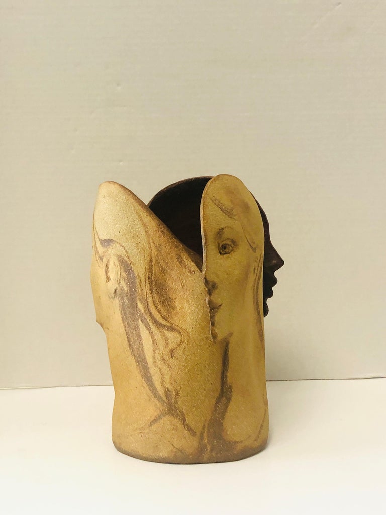 American Studio Ceramic 3 Graces Vessel Vase Sculpture Container For Sale
