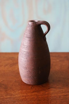 Studio Ceramic Brown Earthenware Jug Vase with handle c 1970