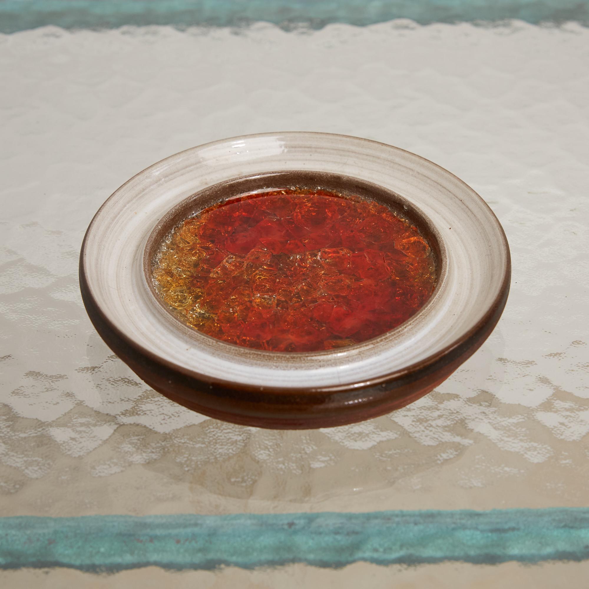 Modern Studio Ceramic Dish with Crushed Glass Inlay