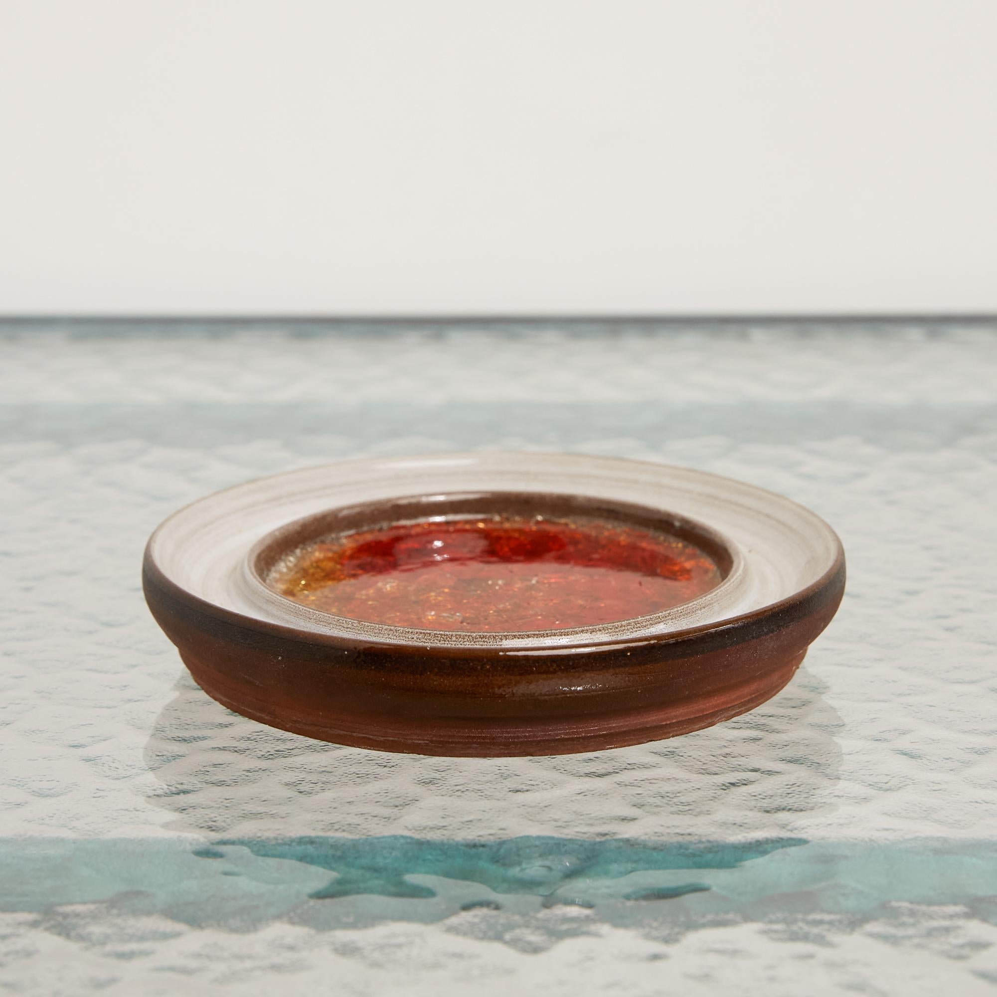American Studio Ceramic Dish with Crushed Glass Inlay