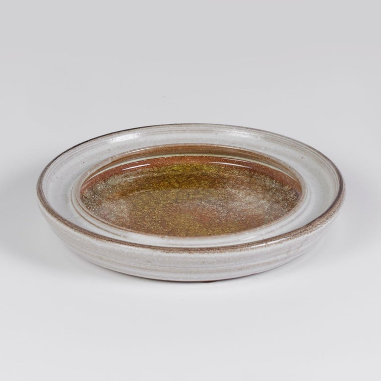 Studio Ceramic Dish with Golden Crushed Glass Inlay For Sale at 1stDibs