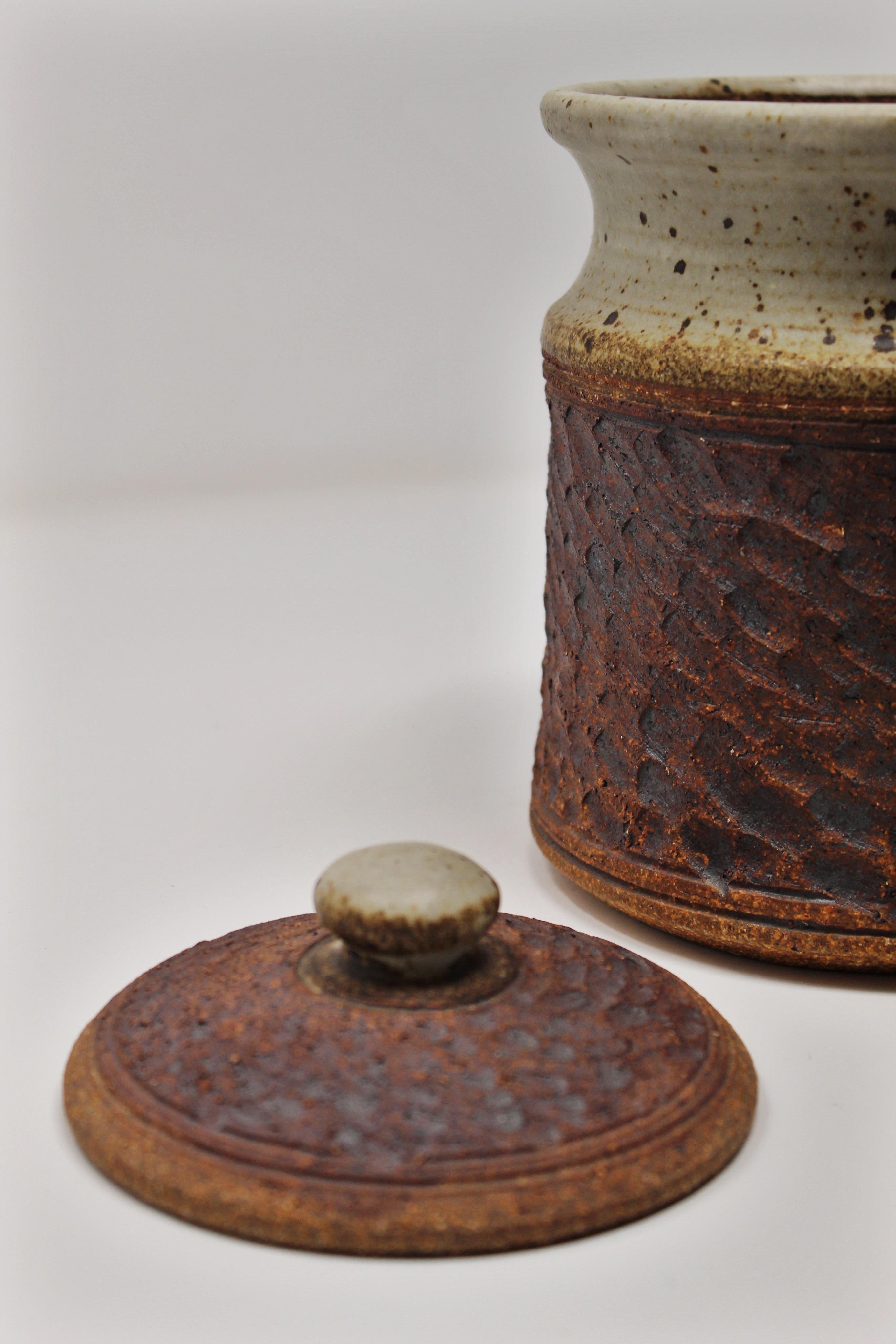 Mid-Century Modern Studio Ceramic Earthenware Vessel with Lid