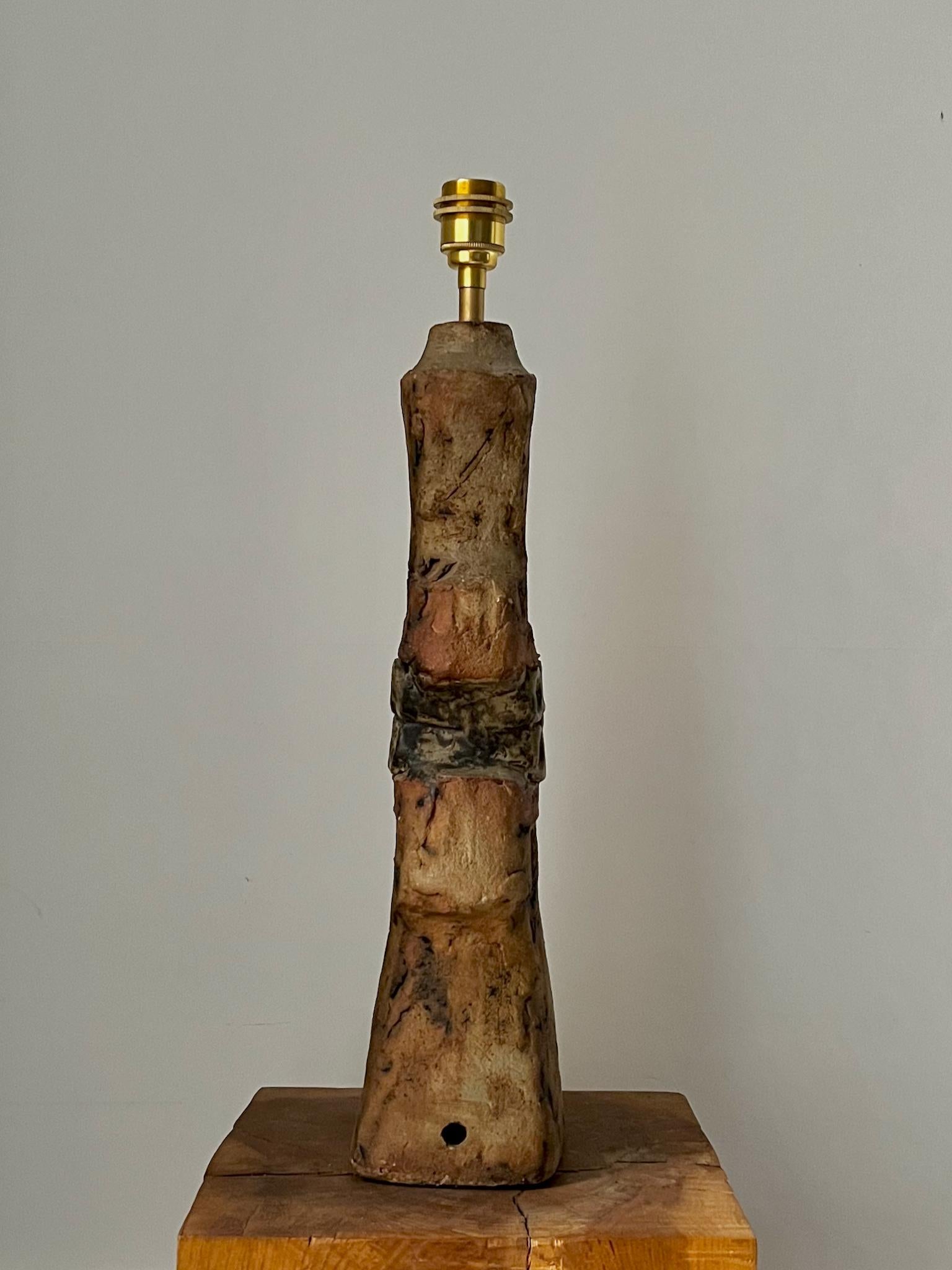 Metal Studio Ceramic Lamp in Natural Tones by Bernard Rooke, Mid-20th Century England For Sale