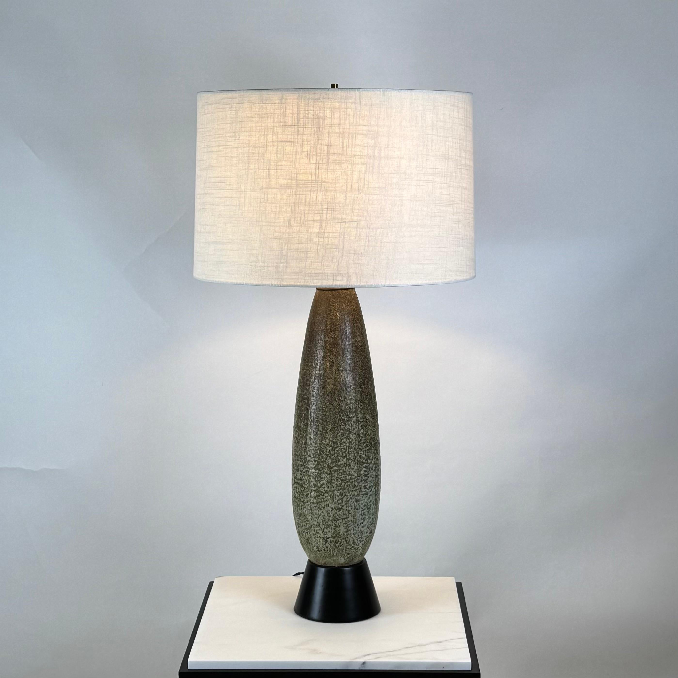 Modern Studio Ceramic Lamp with Custom Linen Shade and Diffuser For Sale