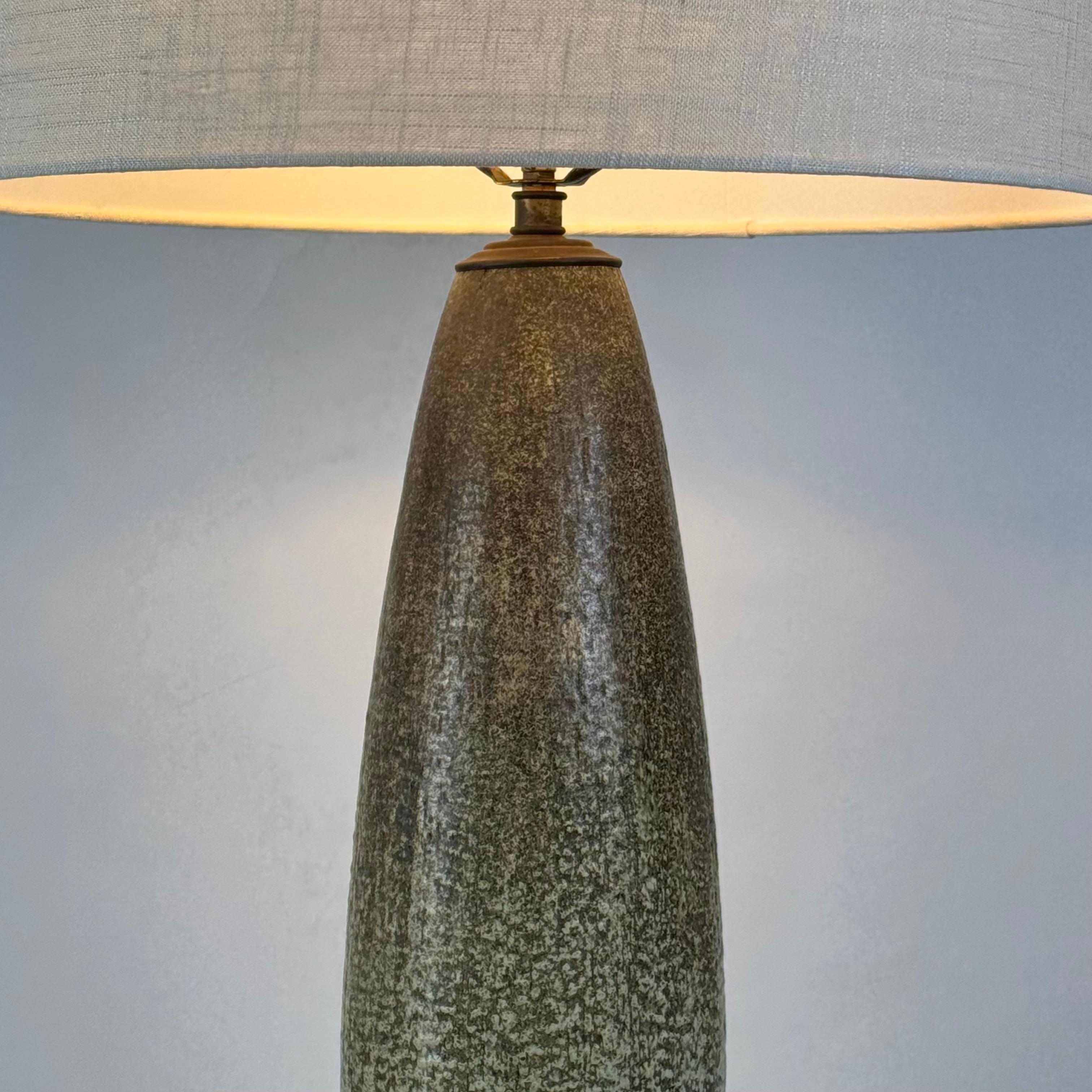 Late 20th Century Studio Ceramic Lamp with Custom Linen Shade and Diffuser For Sale