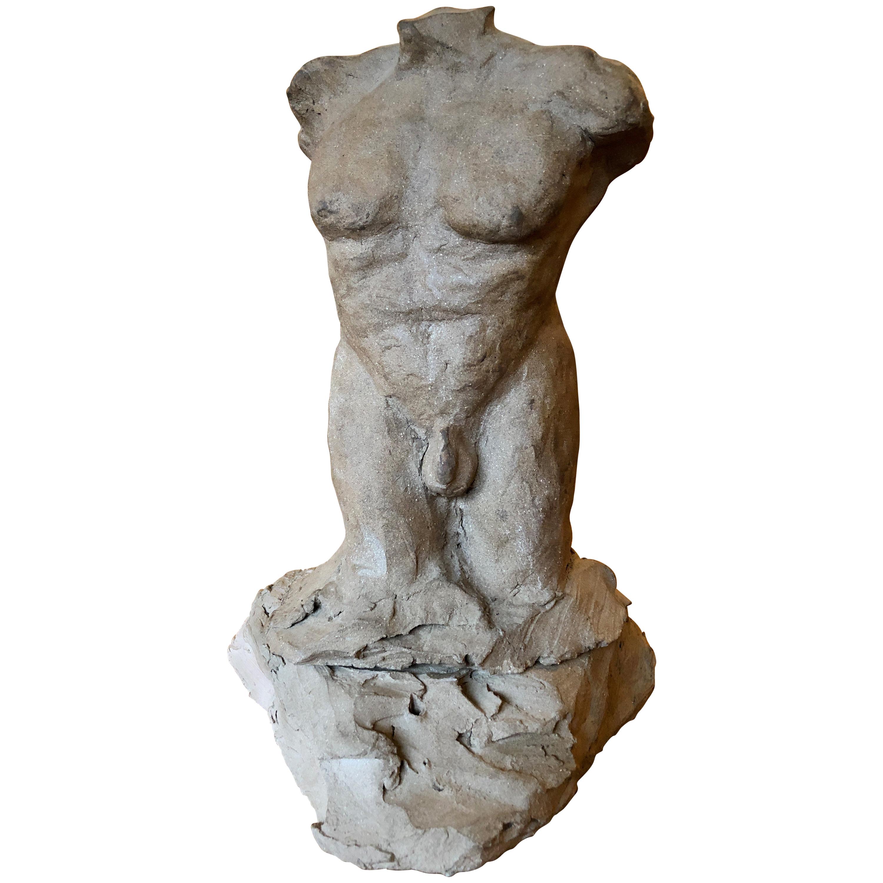 Studio Ceramic Nude Male Torso For Sale