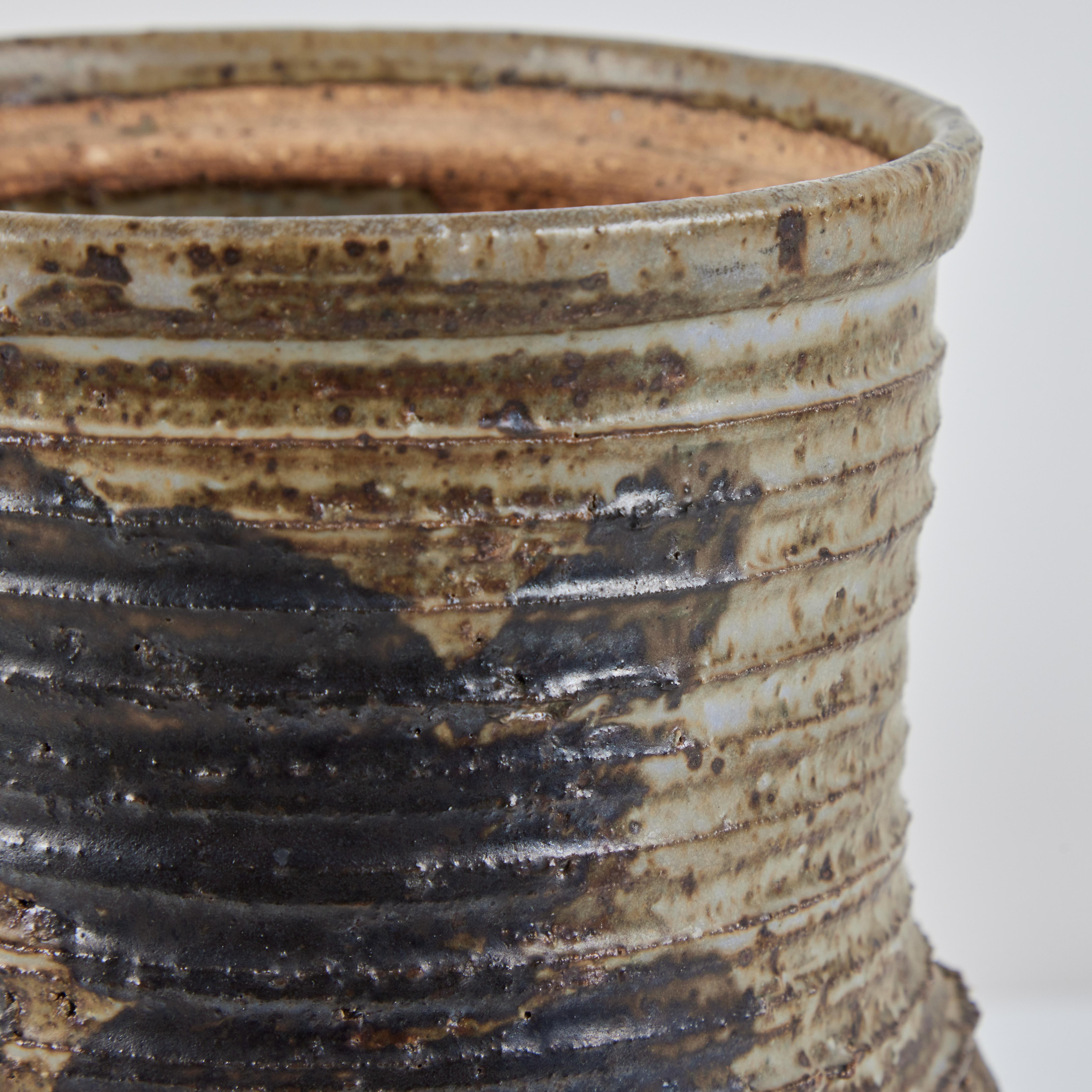 Studio Ceramic Ribbed Goblet Vase For Sale 2
