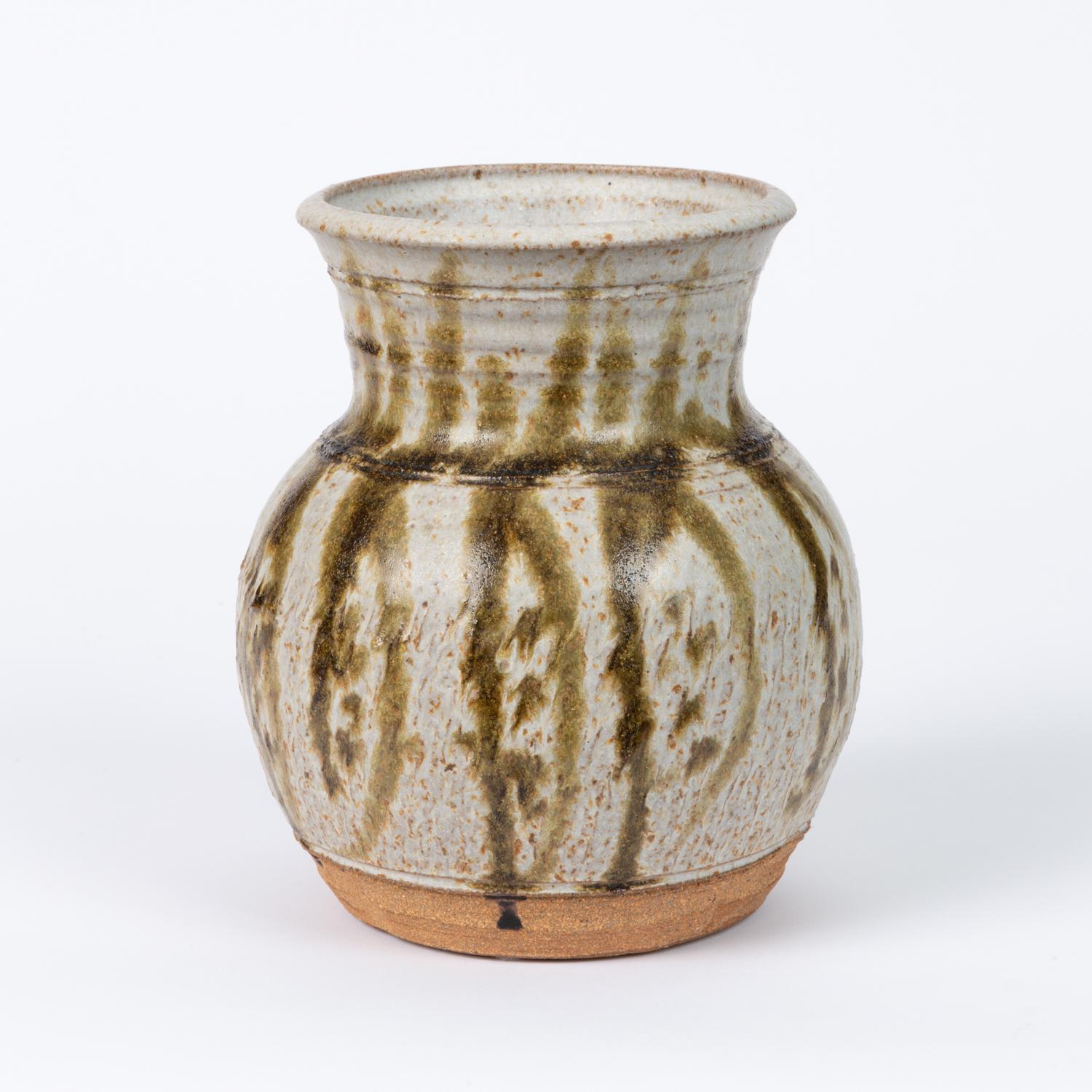 Glazed Studio Ceramic Stoneware Vase/Vessel with Vertical Striation