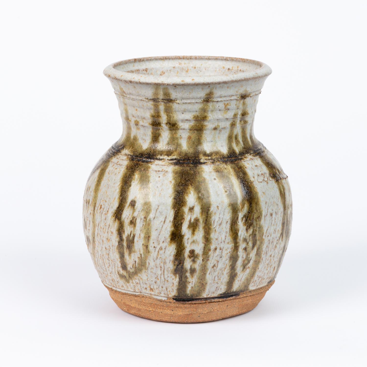 Studio Ceramic Stoneware Vase/Vessel with Vertical Striation In Excellent Condition In Los Angeles, CA