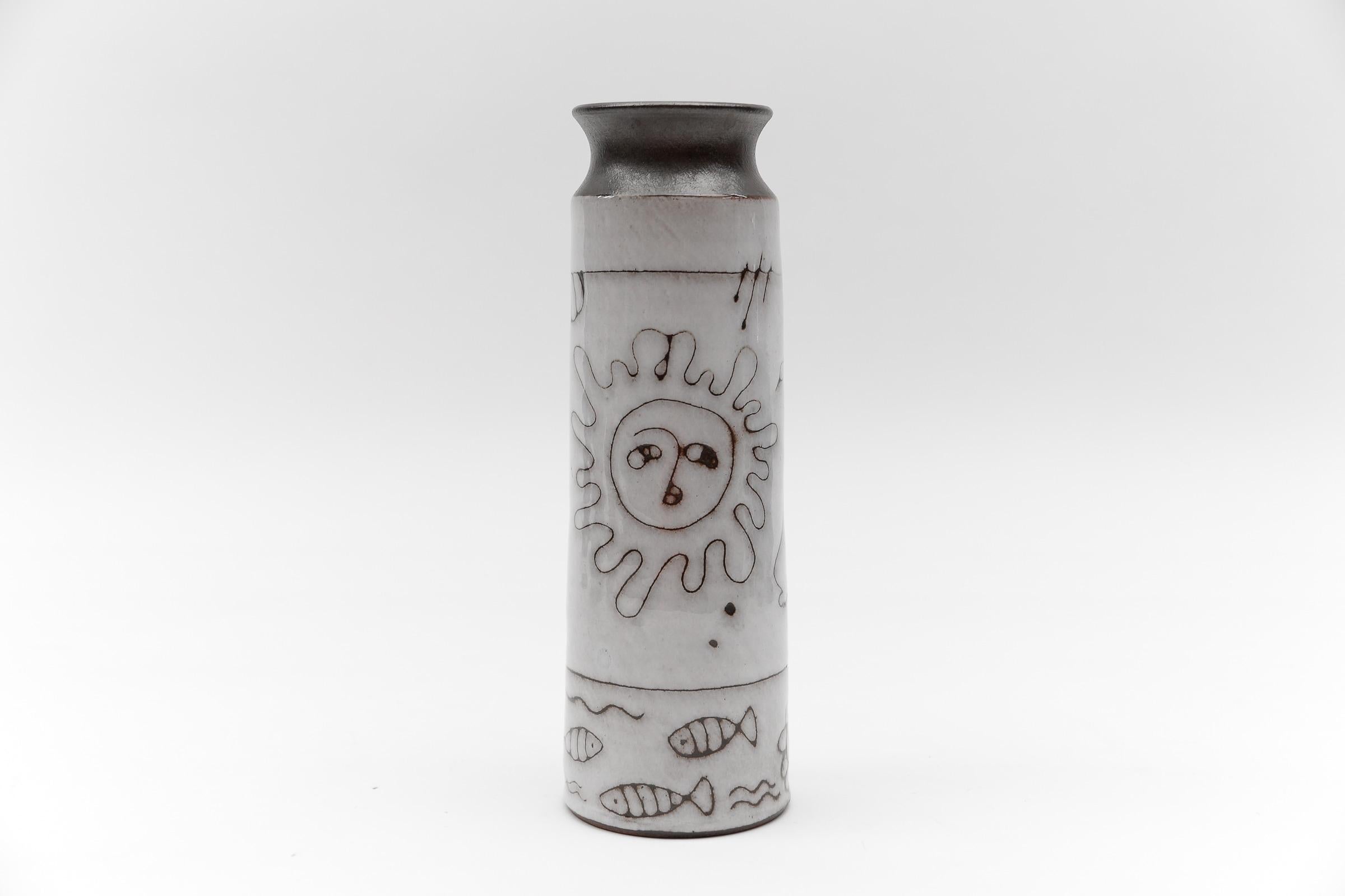 Studio Keramik „Sommerzeit“ Vase mit Sonne und Vögeln von Wilhelm & Elly KUCH, 1960er Jahre (Deutsch) im Angebot