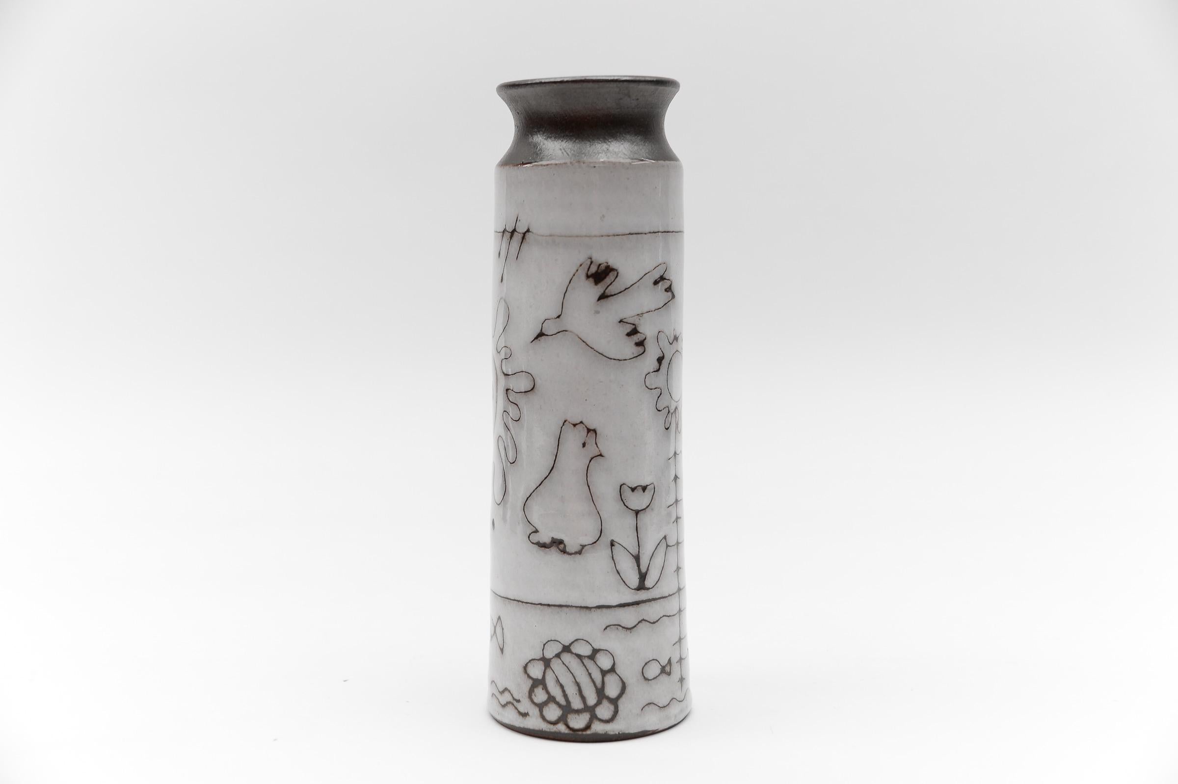 Studio Keramik „Sommerzeit“ Vase mit Sonne und Vögeln von Wilhelm & Elly KUCH, 1960er Jahre (Mitte des 20. Jahrhunderts) im Angebot