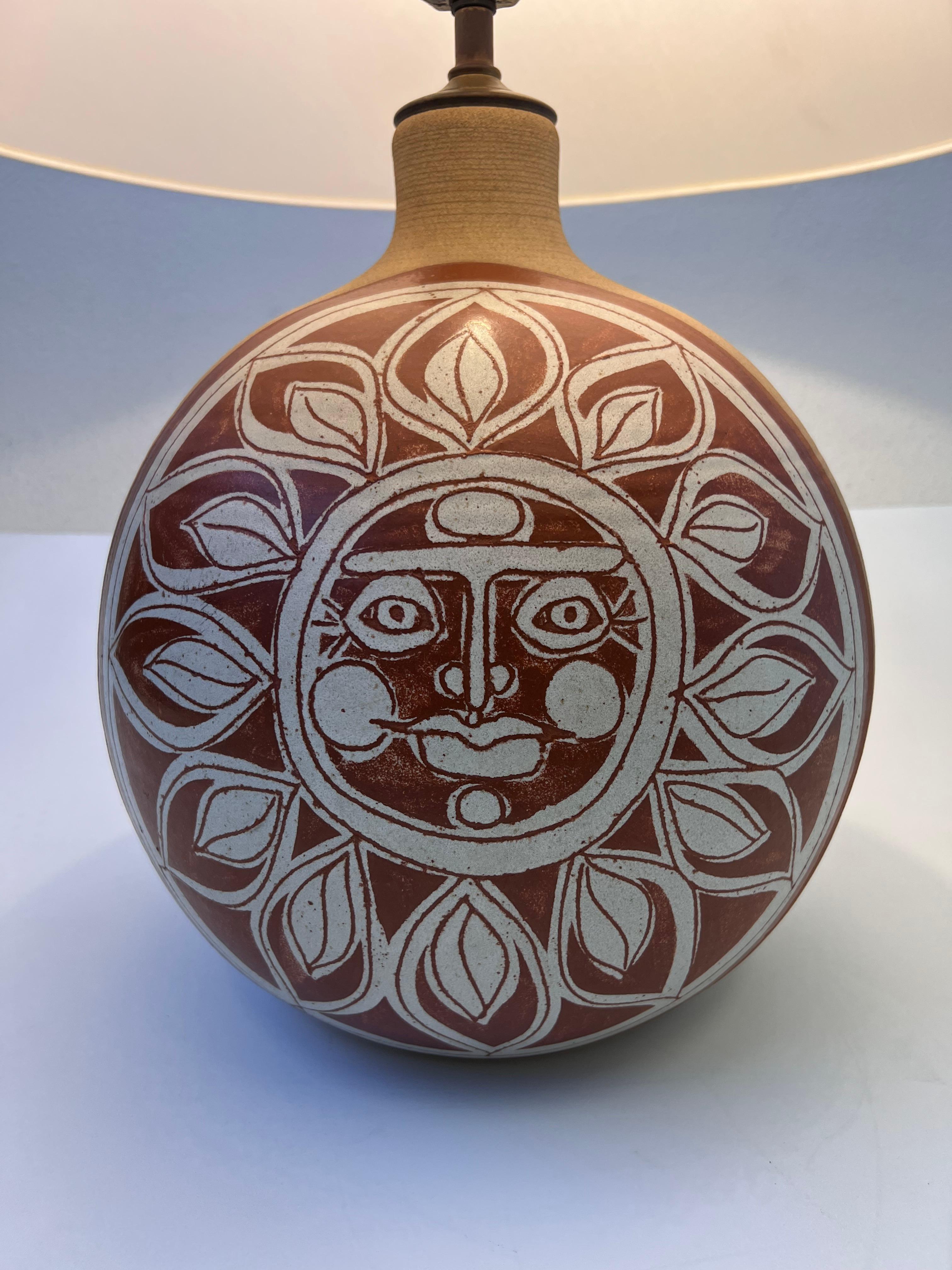 American Studio Ceramic Sun Face Table Lamp by Brown Brothers 