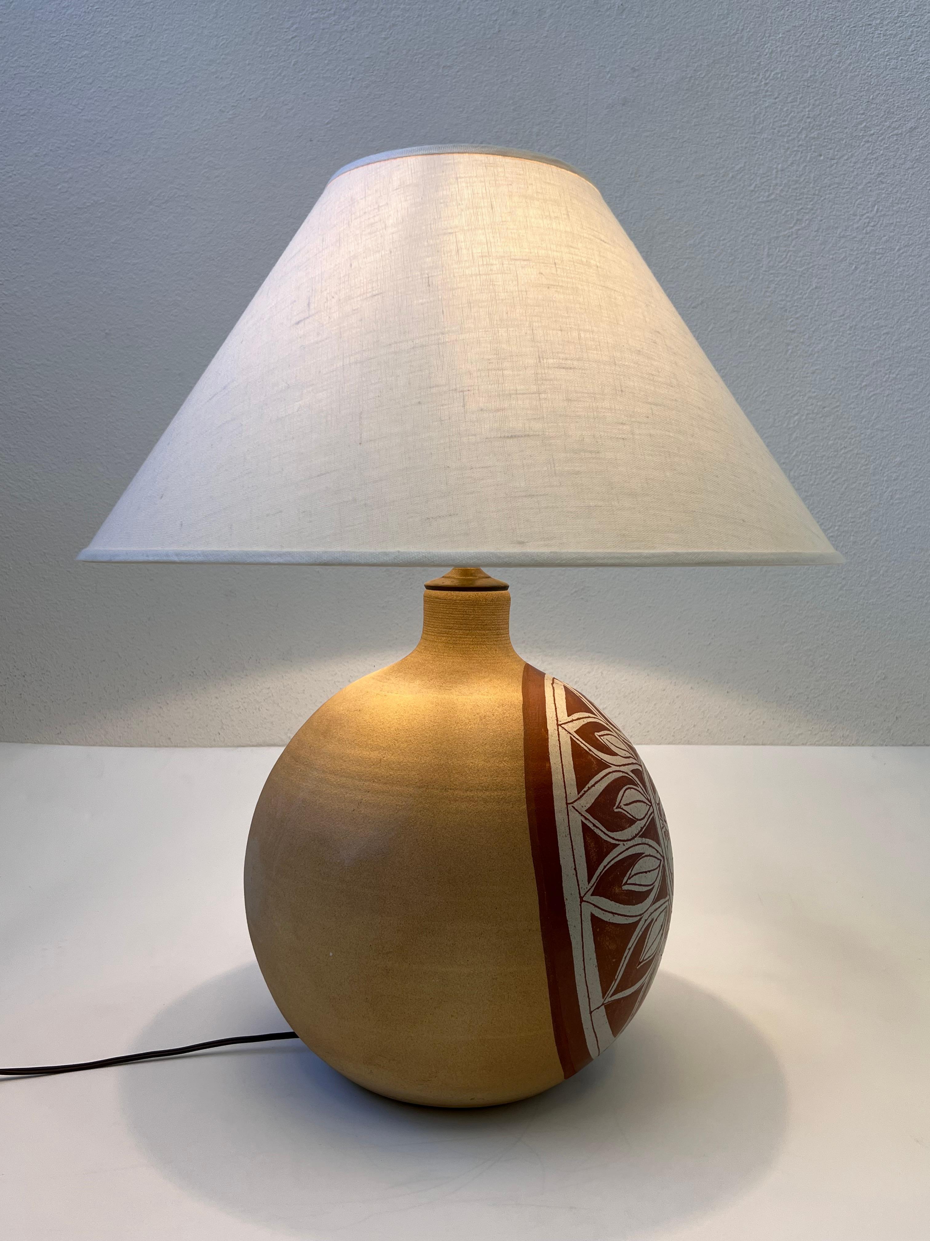Hand-Crafted Studio Ceramic Sun Face Table Lamp by Brown Brothers 