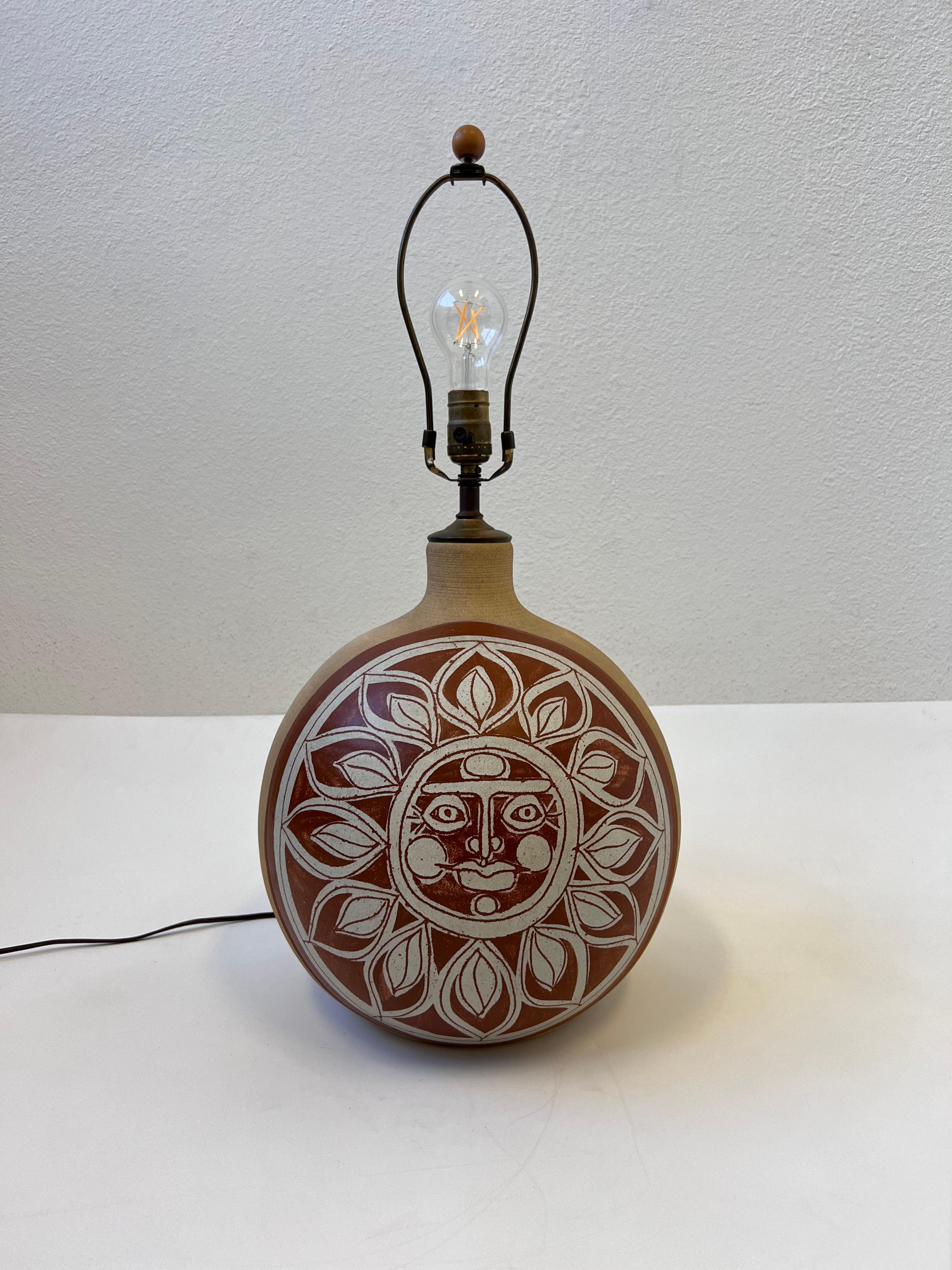Studio Ceramic Sun Face Table Lamp by Brown Brothers  In Good Condition In Palm Springs, CA