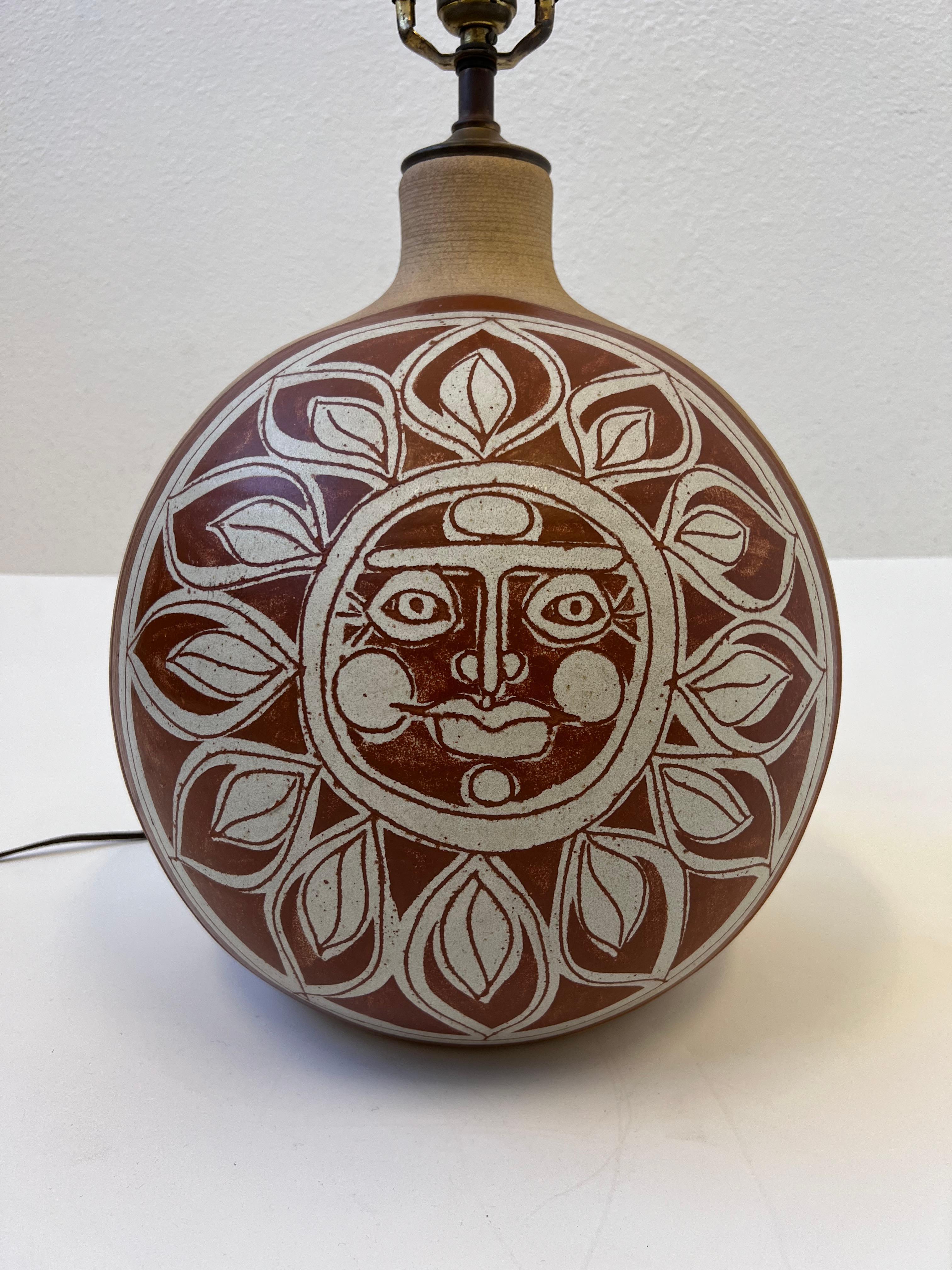 Late 20th Century Studio Ceramic Sun Face Table Lamp by Brown Brothers 