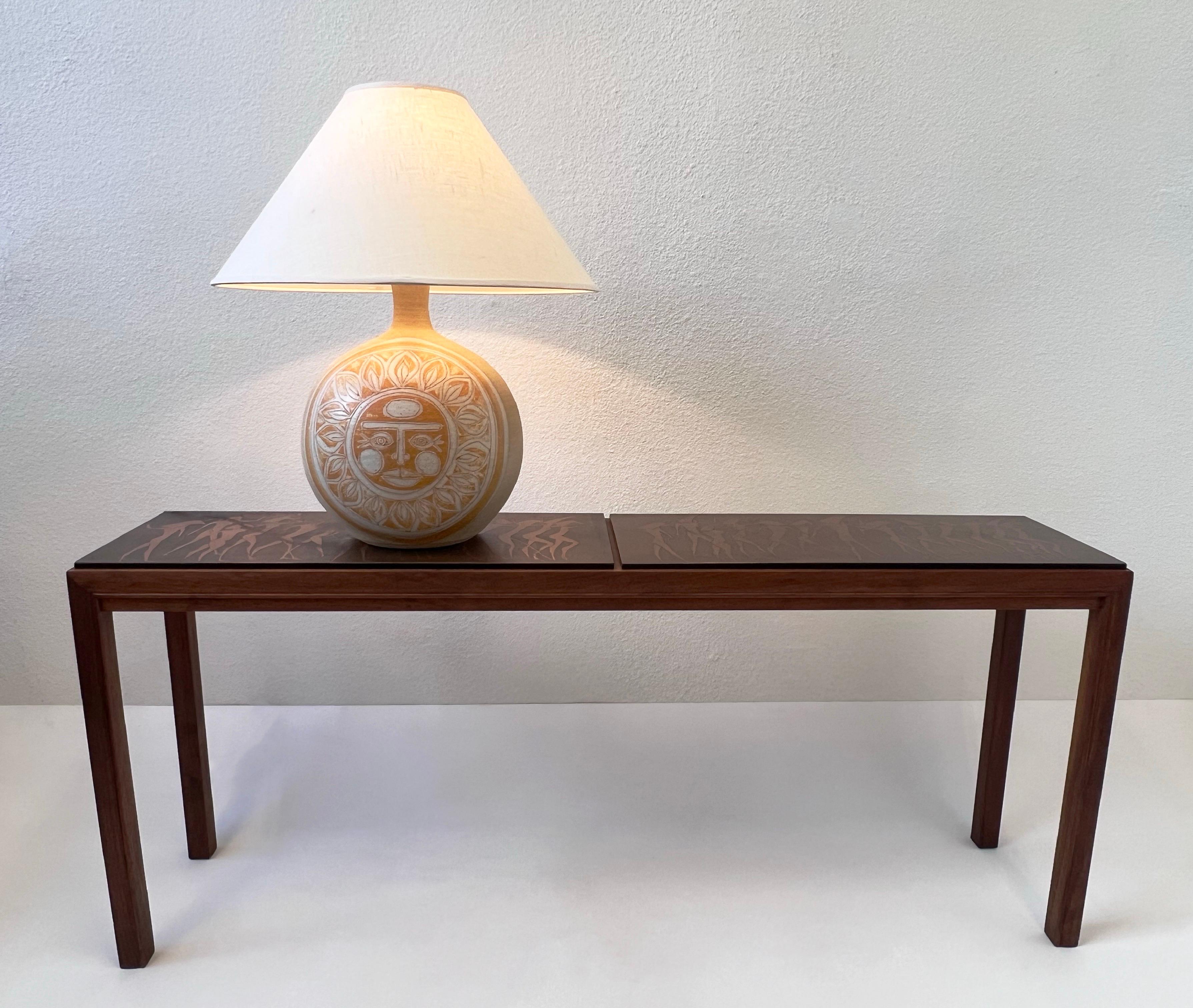 Studio Ceramic Sun Face Table Lamp by Brown  2