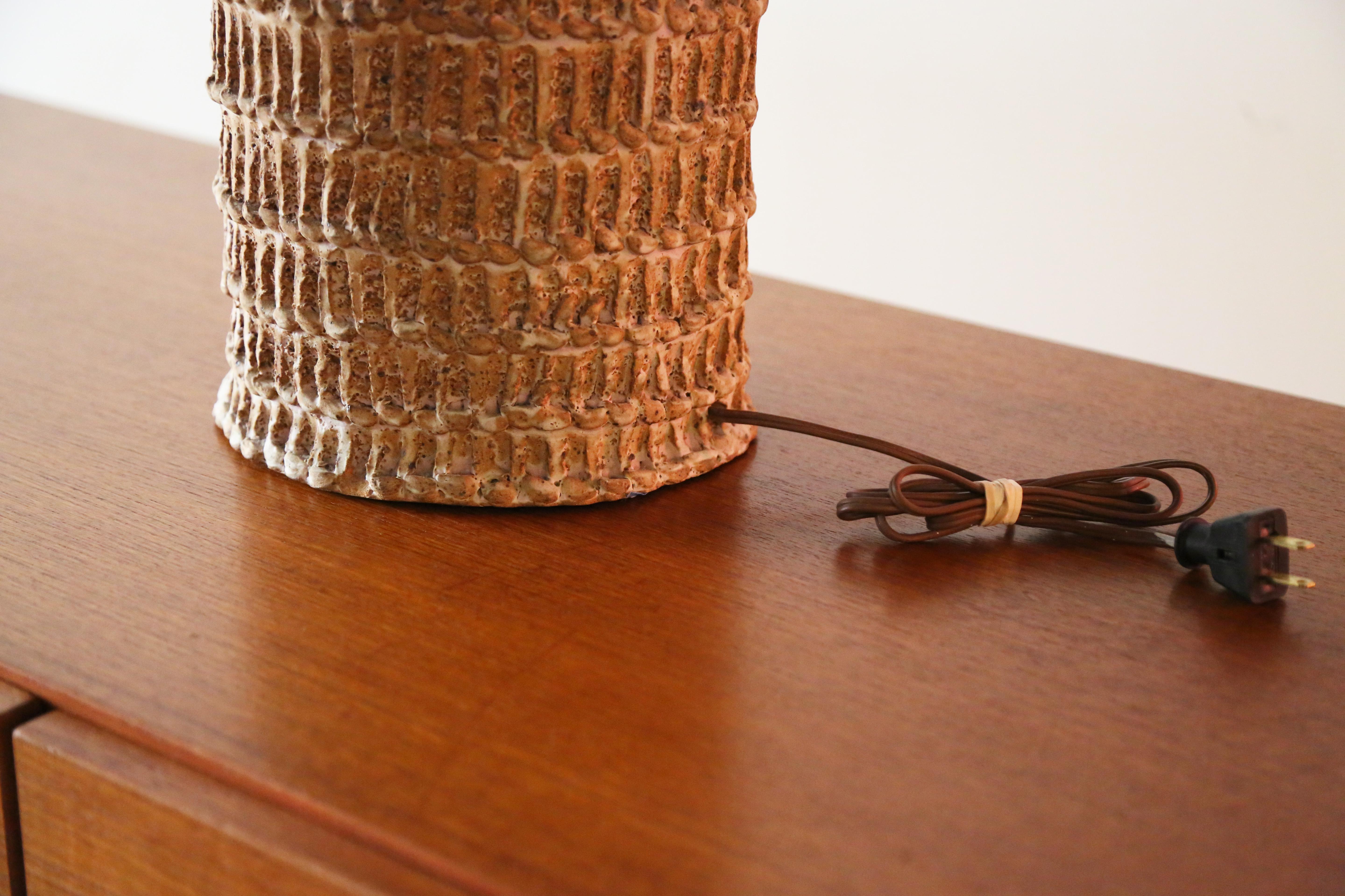 Studio Ceramic Table Lamp with Sgraffito Scraped Surface Terracotta Signed Sandi 1