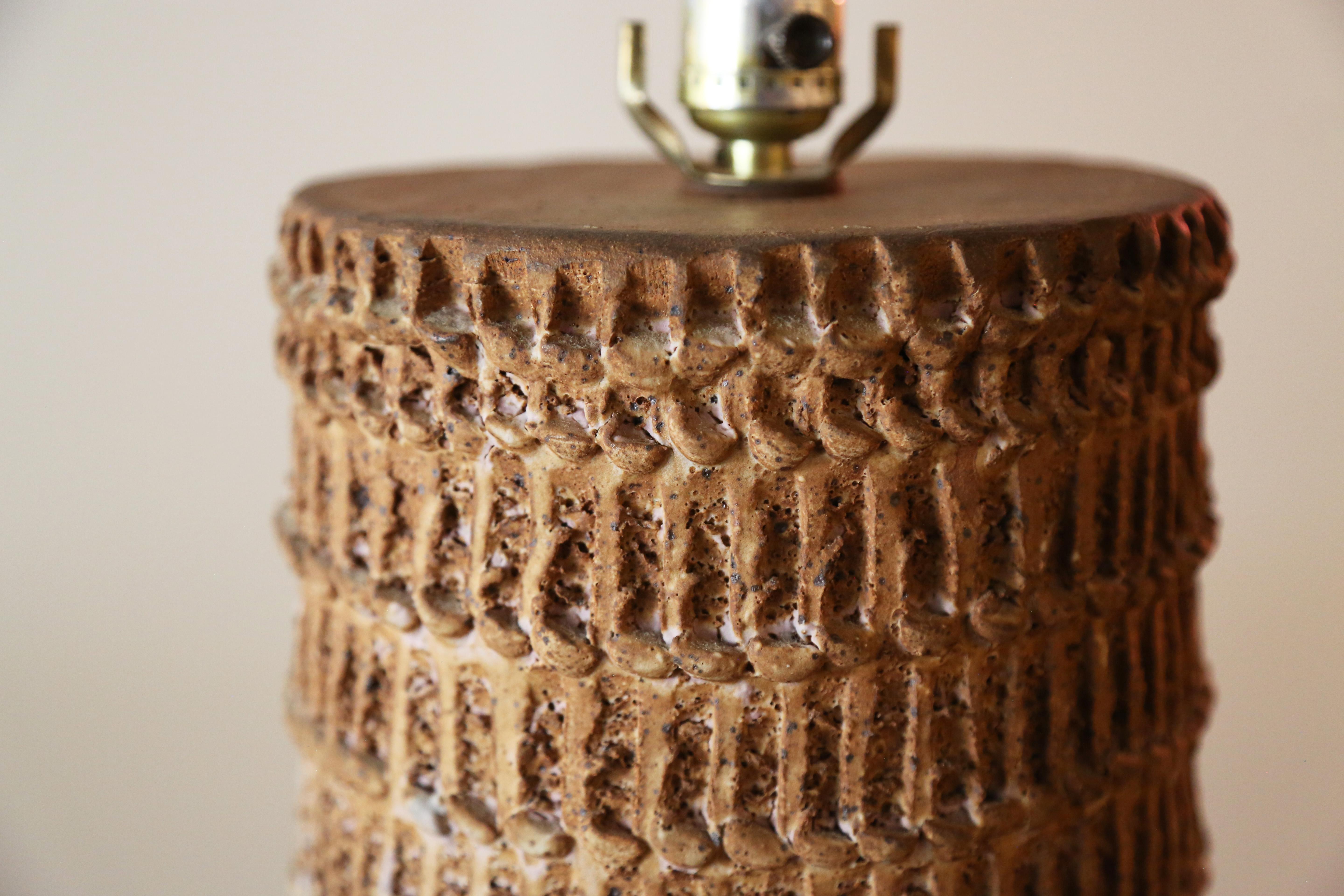 Studio Ceramic Table Lamp with Sgraffito Scraped Surface Terracotta Signed Sandi 4