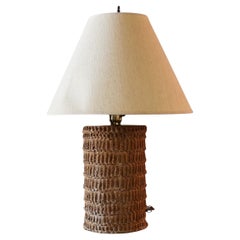 Studio Ceramic Table Lamp with Sgraffito Scraped Surface Terracotta Signed Sandi
