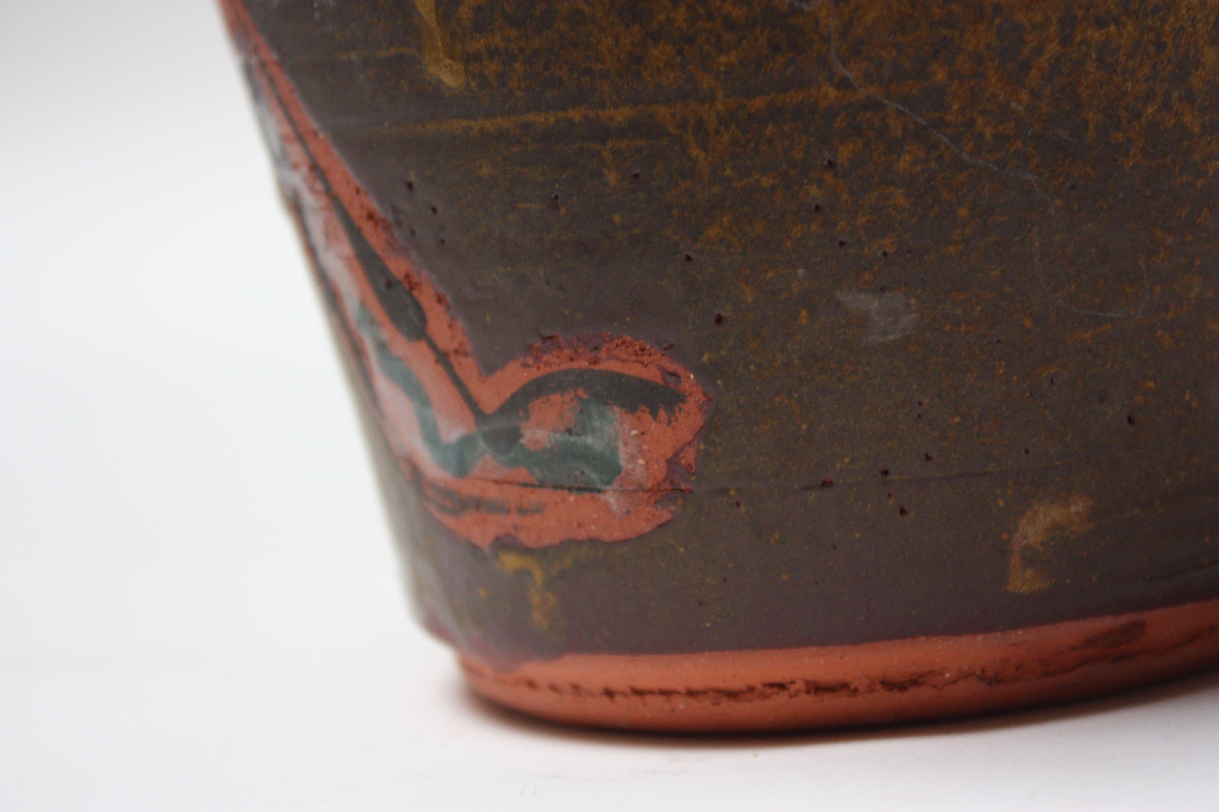 Studio Ceramic Terracotta Vase with Crude Figural Design For Sale 3
