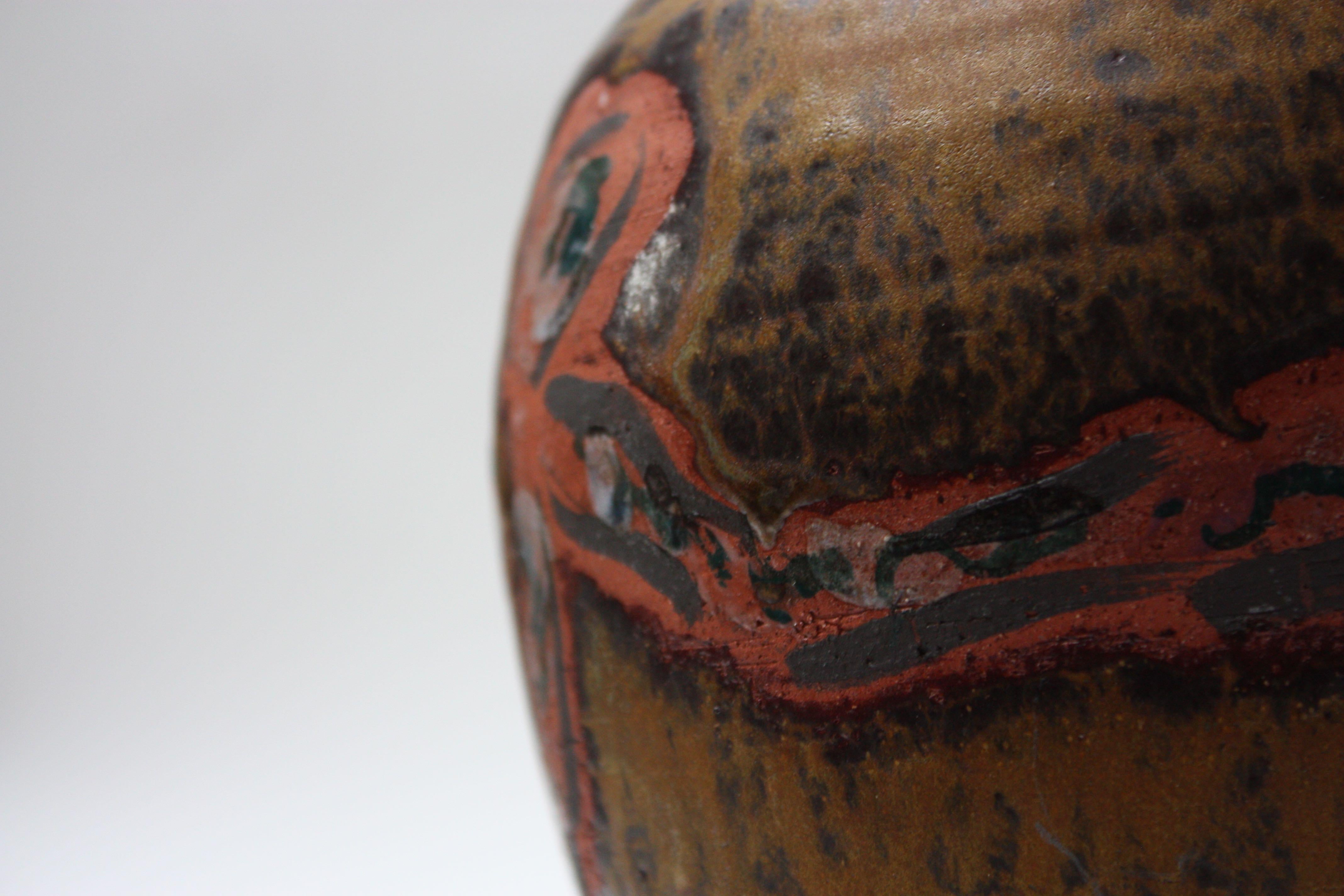 Studio Ceramic Terracotta Vase with Crude Figural Design For Sale 4