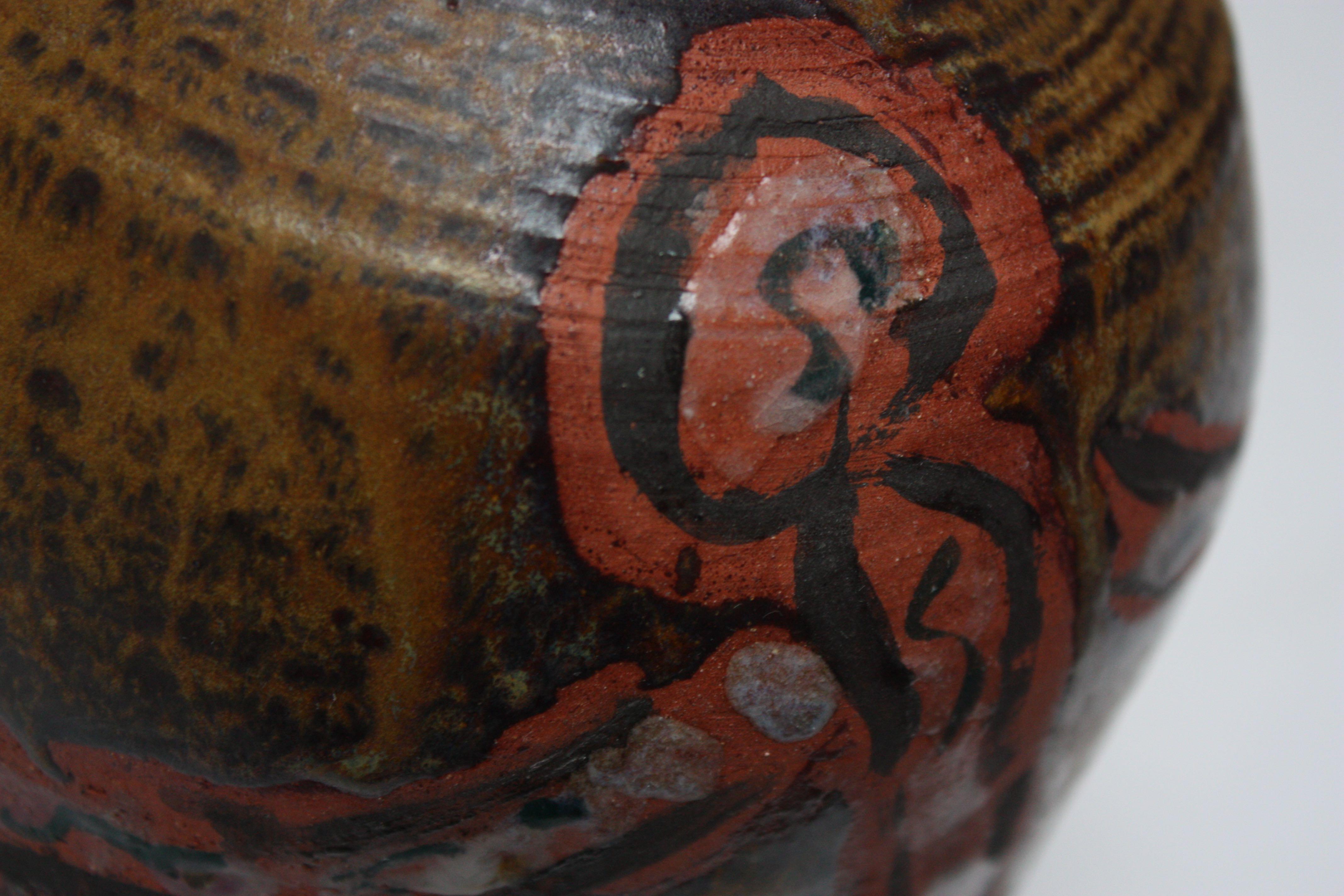 Studio Ceramic Terracotta Vase with Crude Figural Design For Sale 5