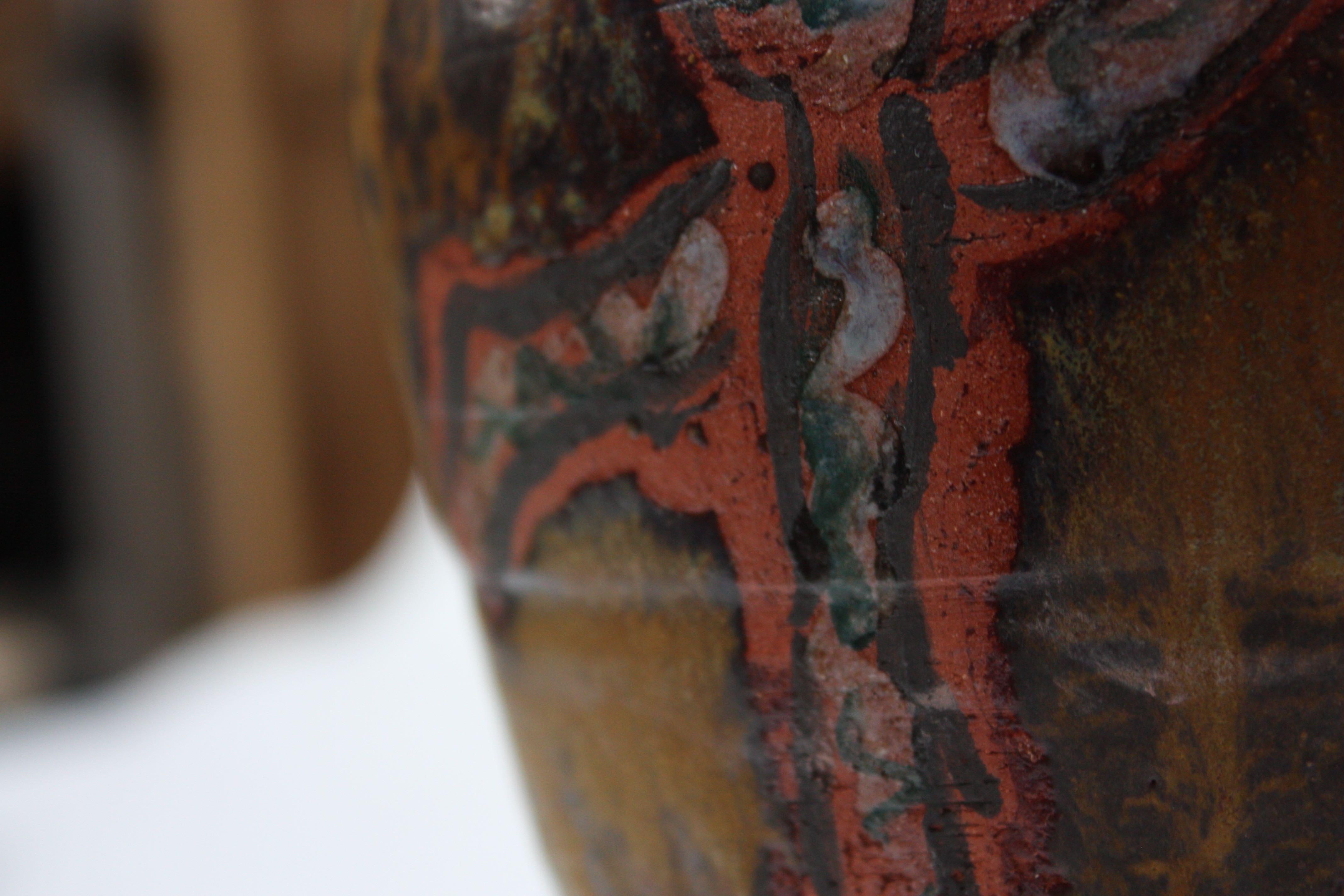 Studio Ceramic Terracotta Vase with Crude Figural Design For Sale 6