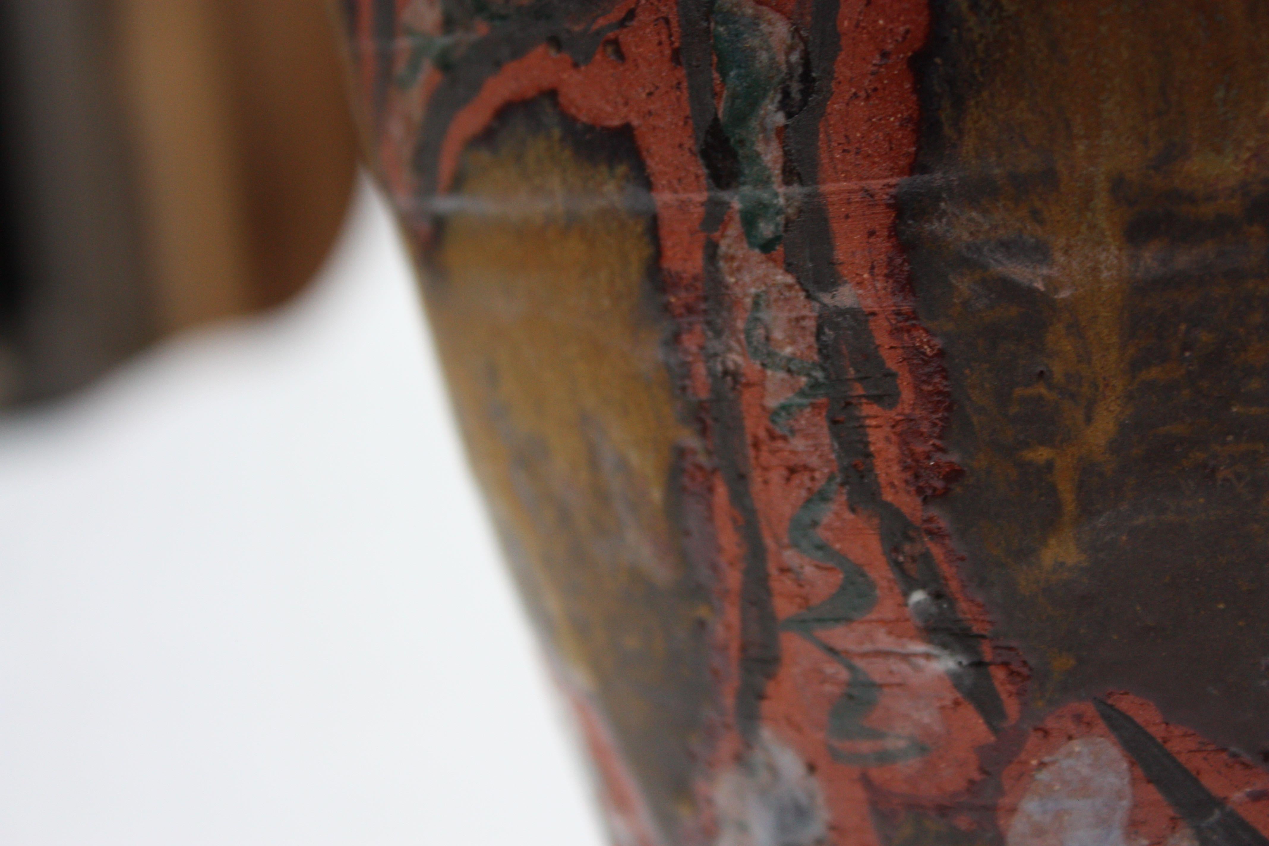 Studio Ceramic Terracotta Vase with Crude Figural Design For Sale 7