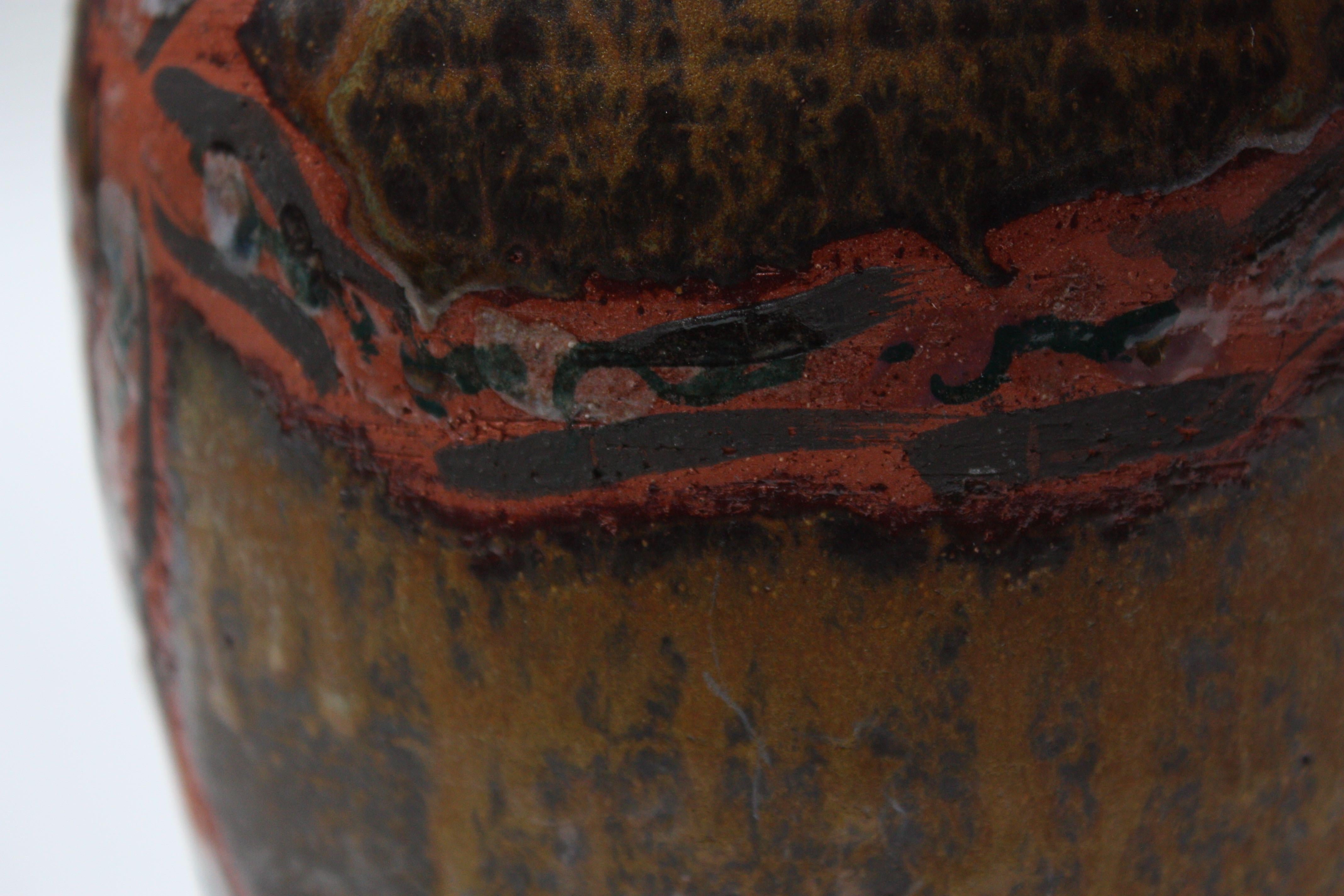 Studio Ceramic Terracotta Vase with Crude Figural Design For Sale 2