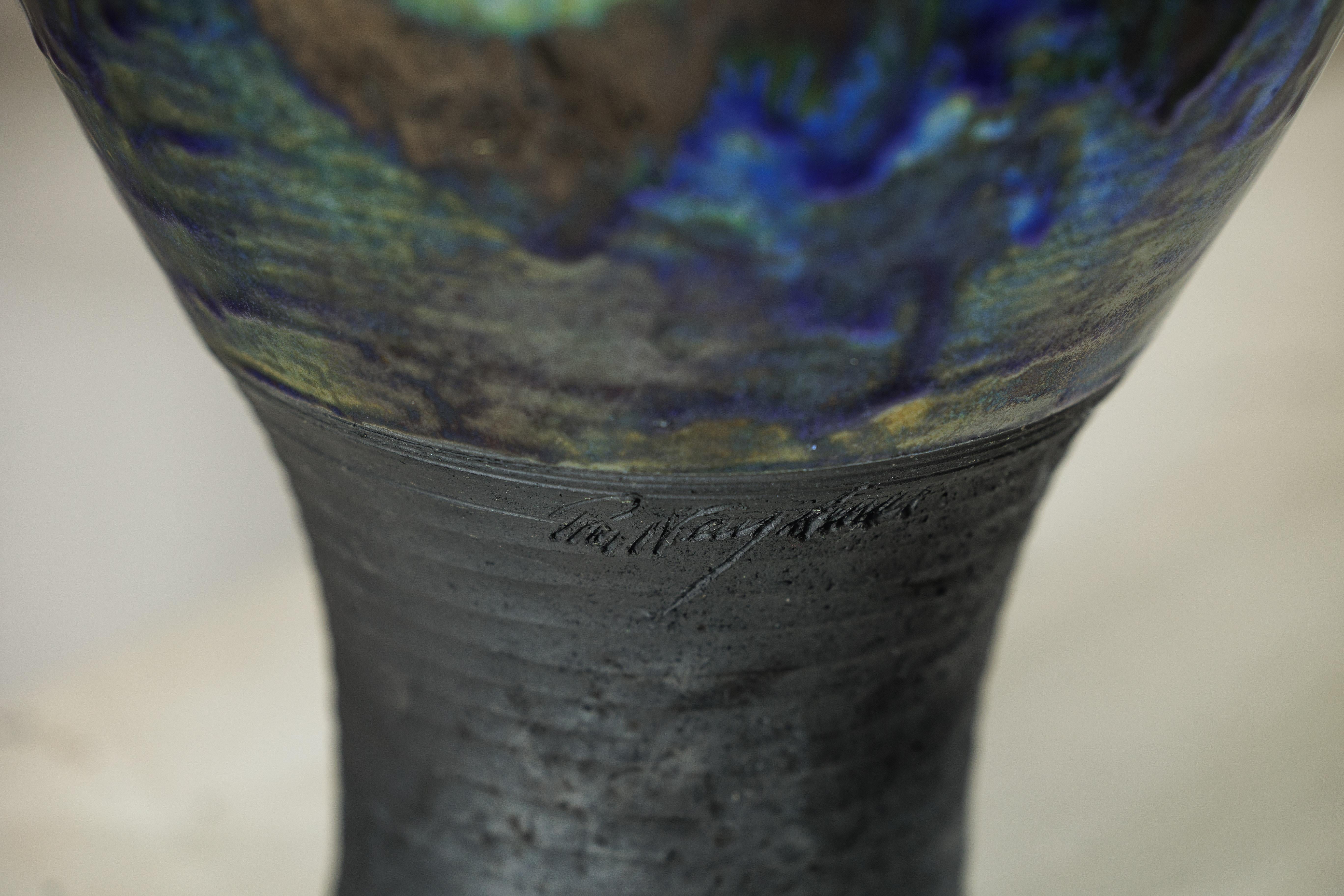 Studio Ceramic Vase with Cobalt Blue Glaze and Tapered Foot For Sale 6