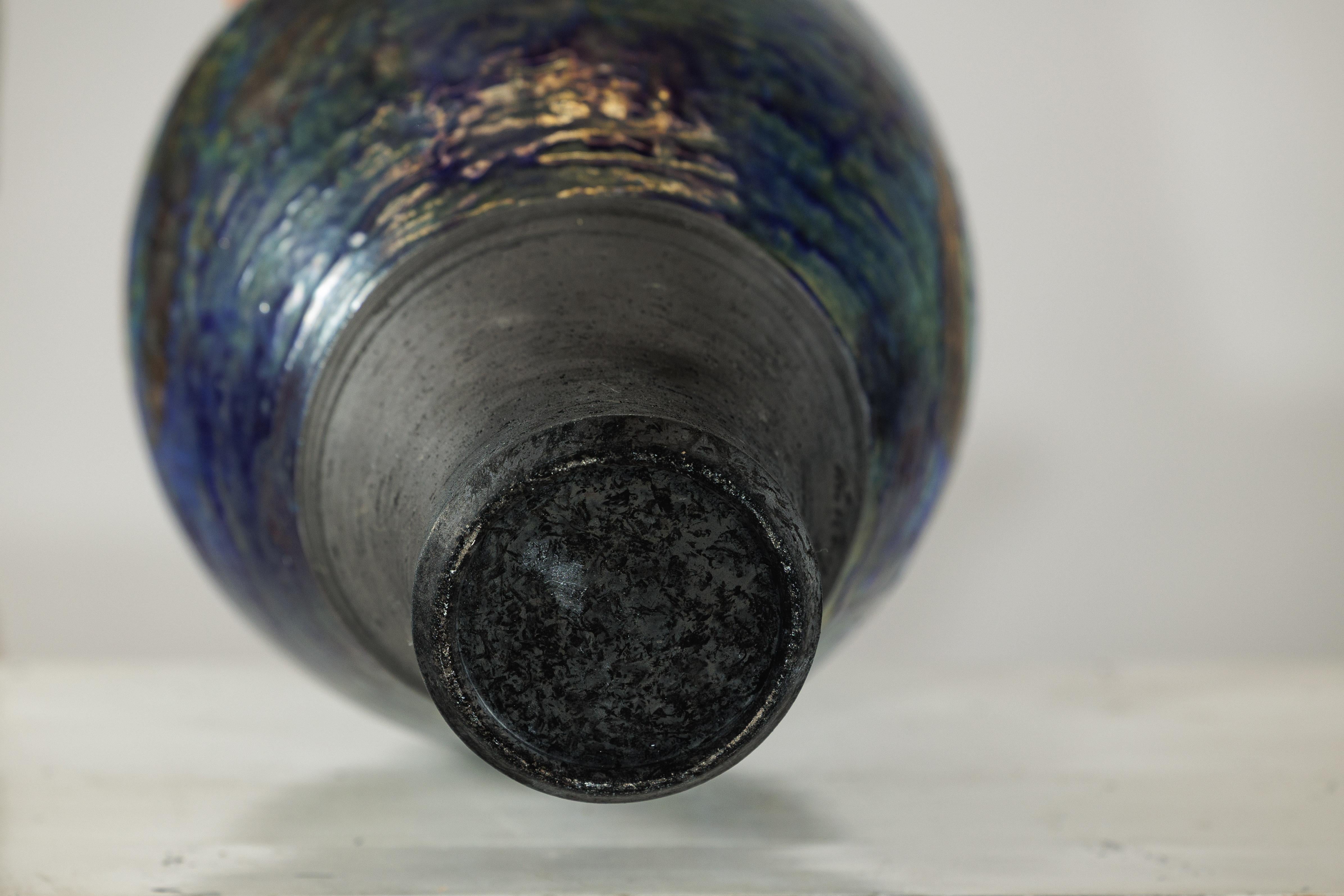 Studio Ceramic Vase with Cobalt Blue Glaze and Tapered Foot For Sale 10