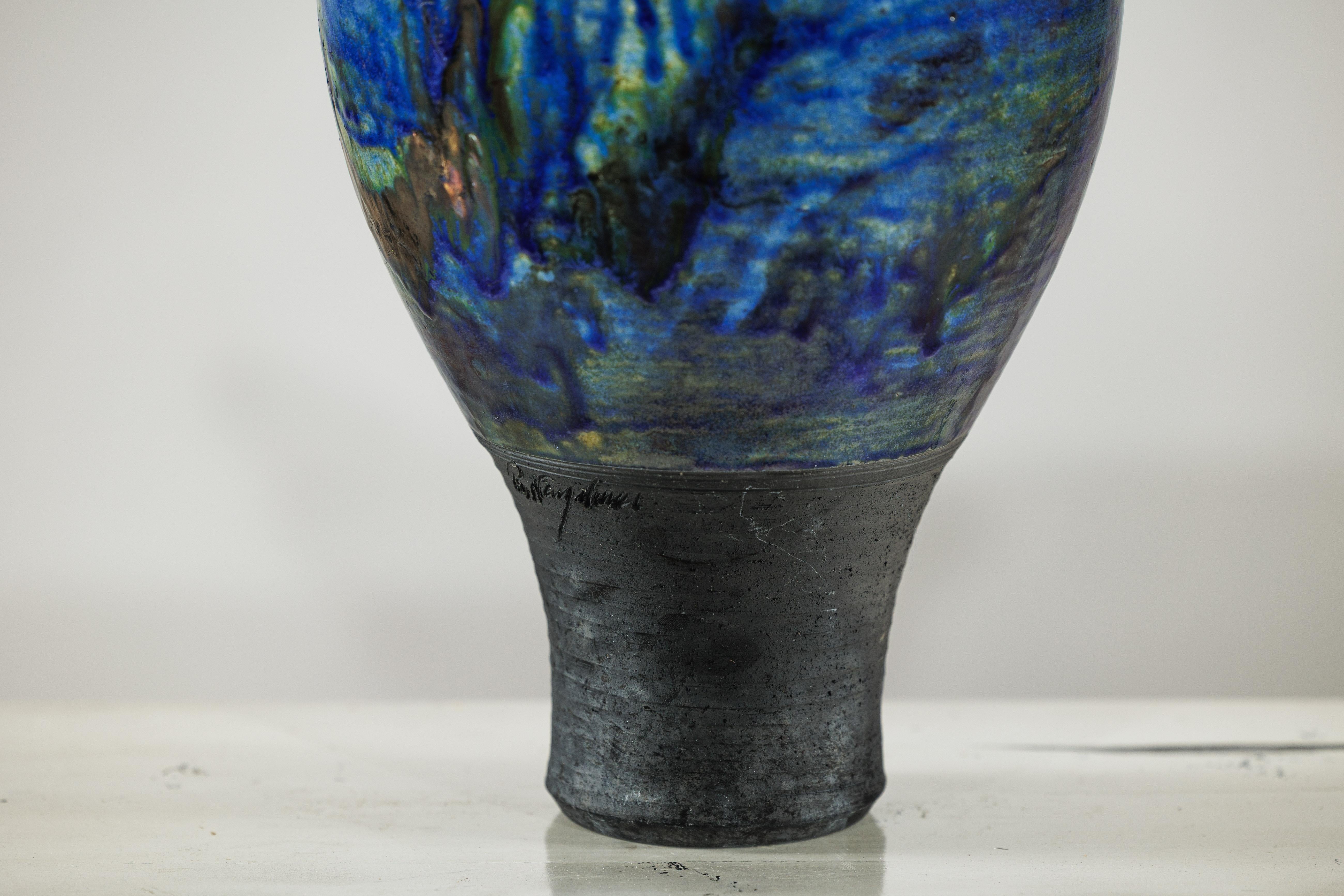 Studio Ceramic Vase with Cobalt Blue Glaze and Tapered Foot For Sale 4