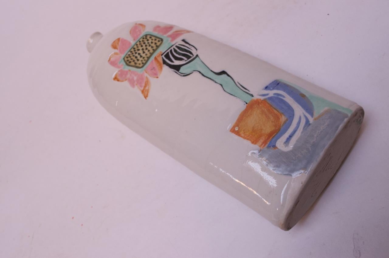 American Studio Ceramic Vase with Floral Decoration Singed Pollack, 1976 For Sale