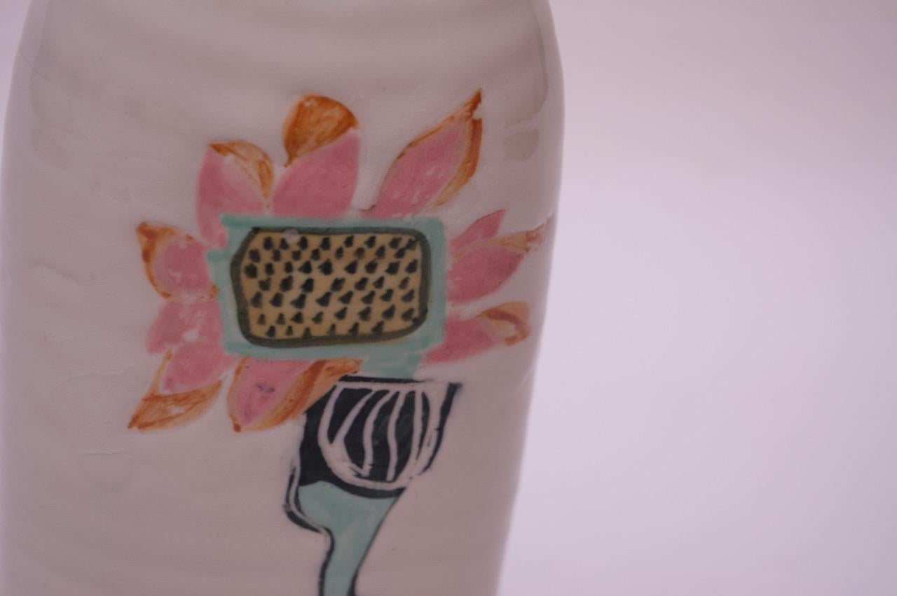 Studio Ceramic Vase with Floral Decoration Singed Pollack, 1976 For Sale 2